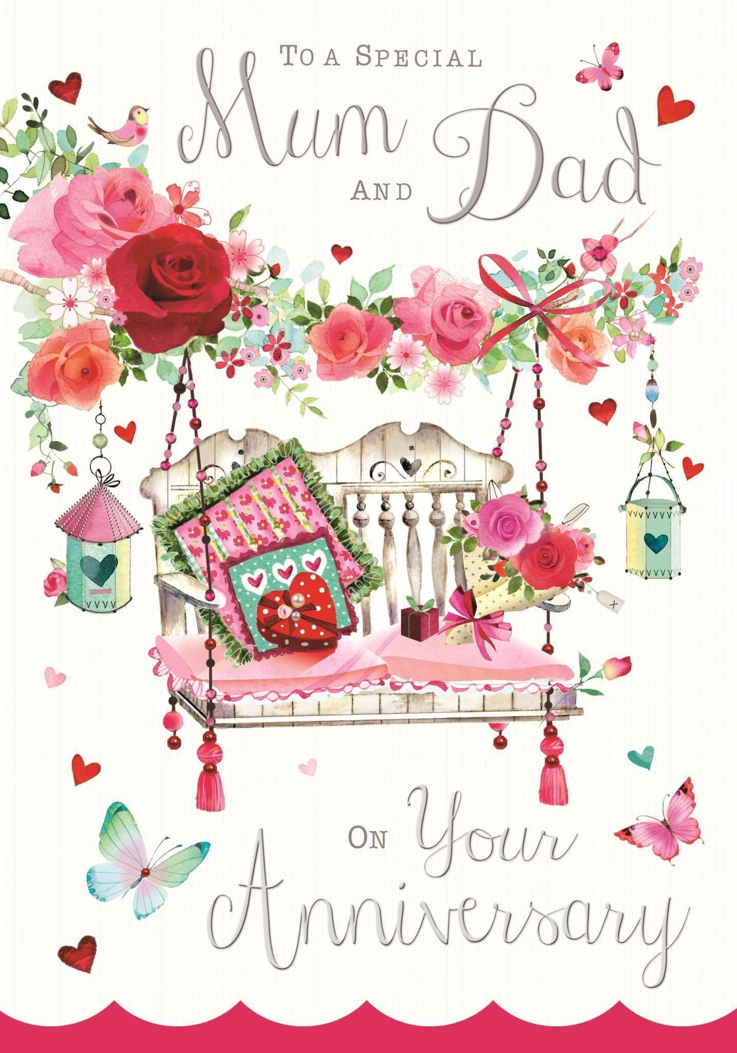 Front of Anniversary Mum & Dad Seat Greetings Card