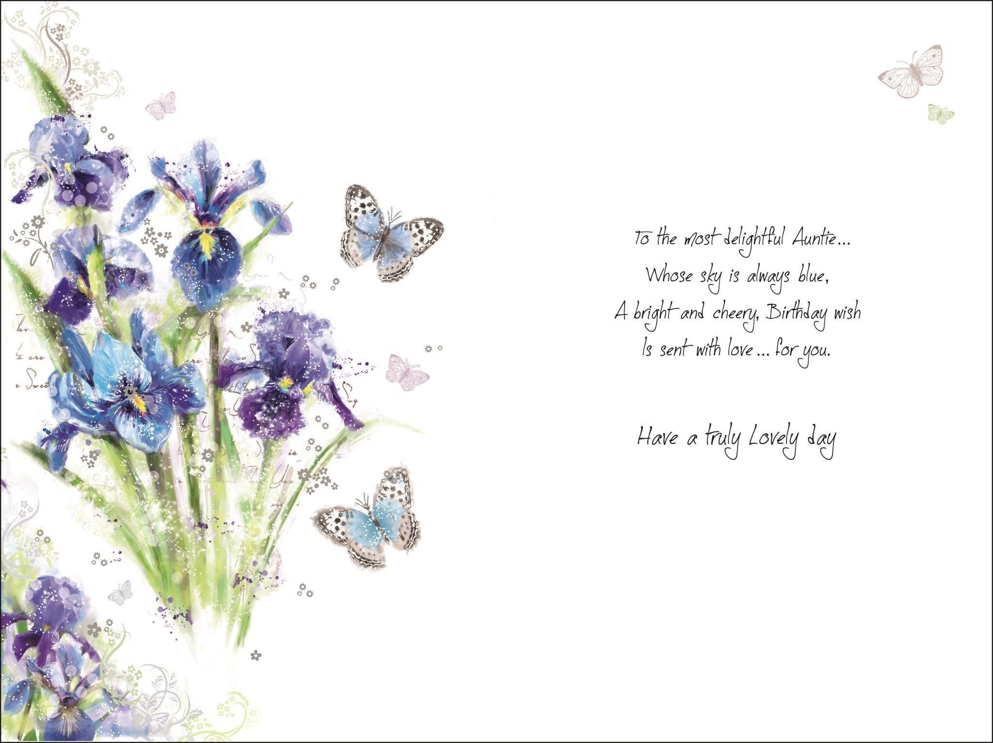 Inside of Auntie Birthday Flowers Greetings Card