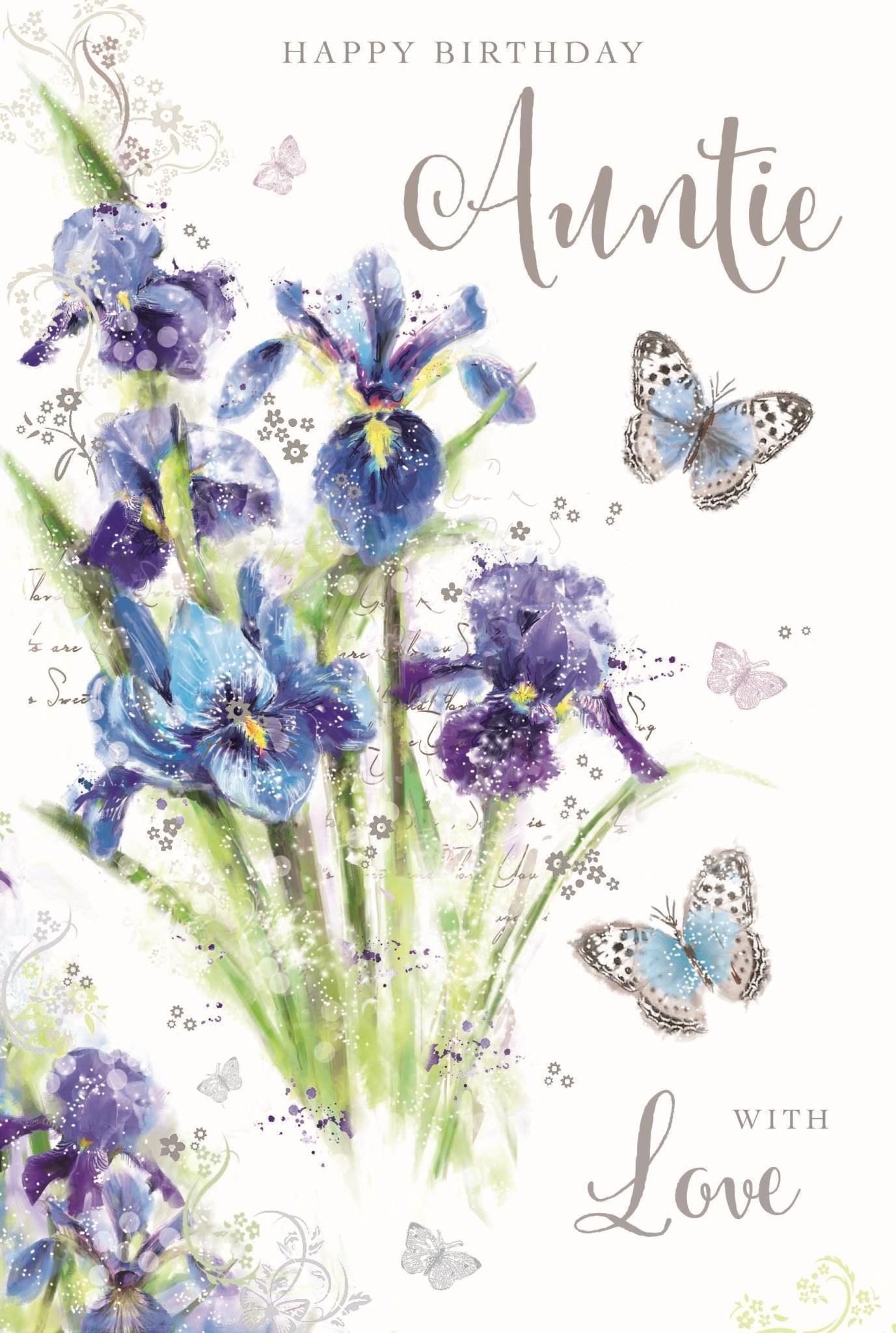 Front of Auntie Birthday Flowers Greetings Card