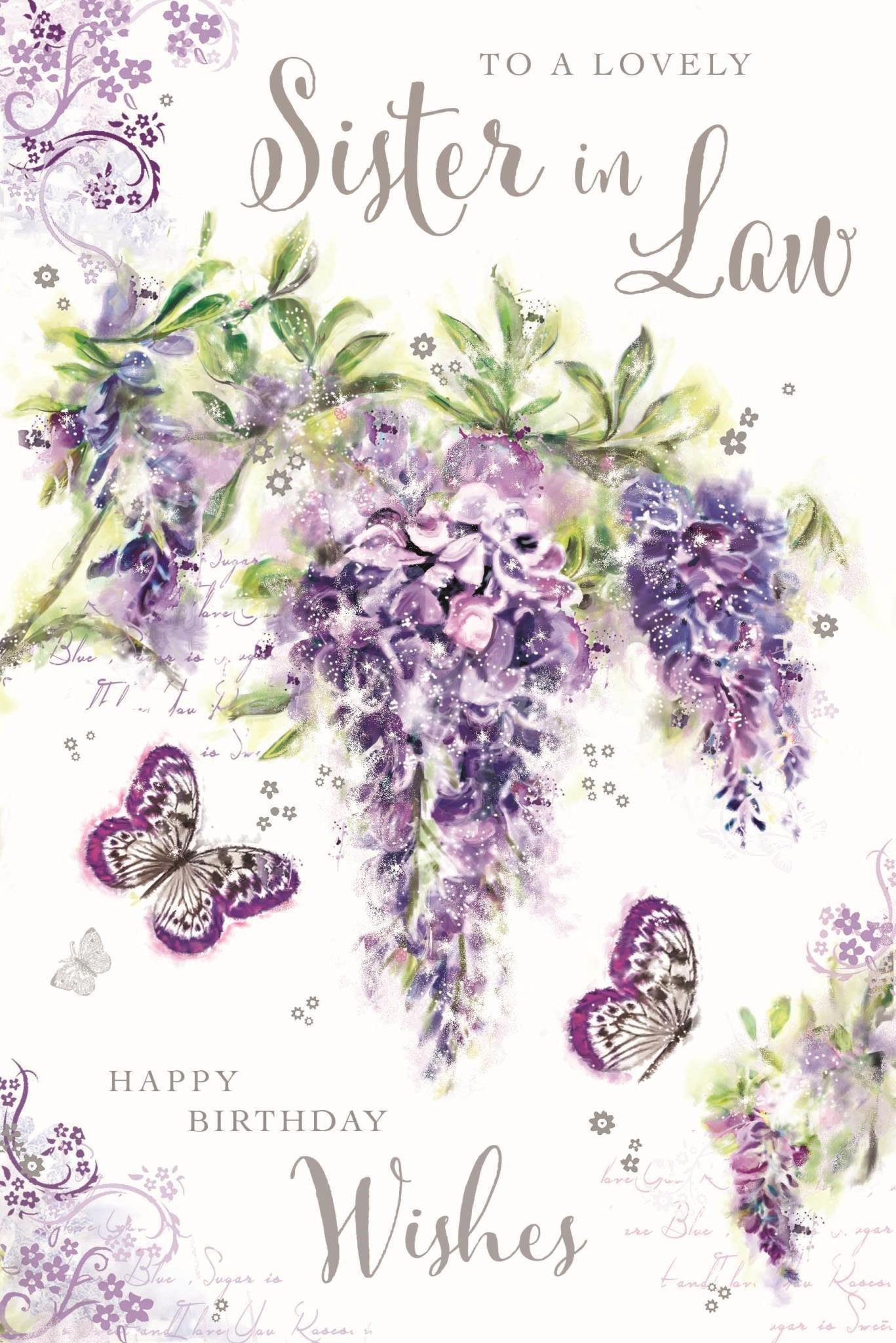 Front of Sister in Law Birthday Flowers Greetings Card