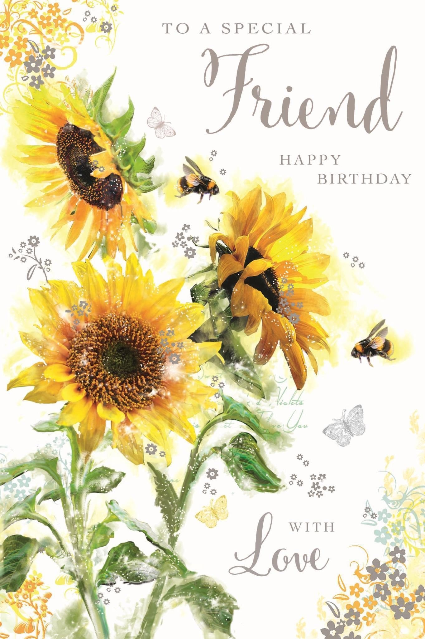 Front of Special Friend Birthday Flowers Greetings Card