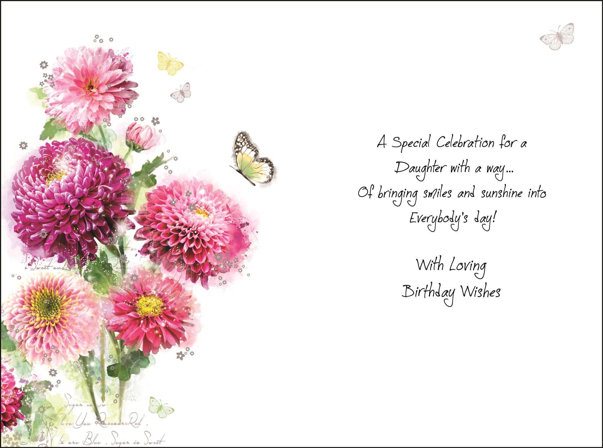 Inside of Daughter Birthday Flowers Greetings Card