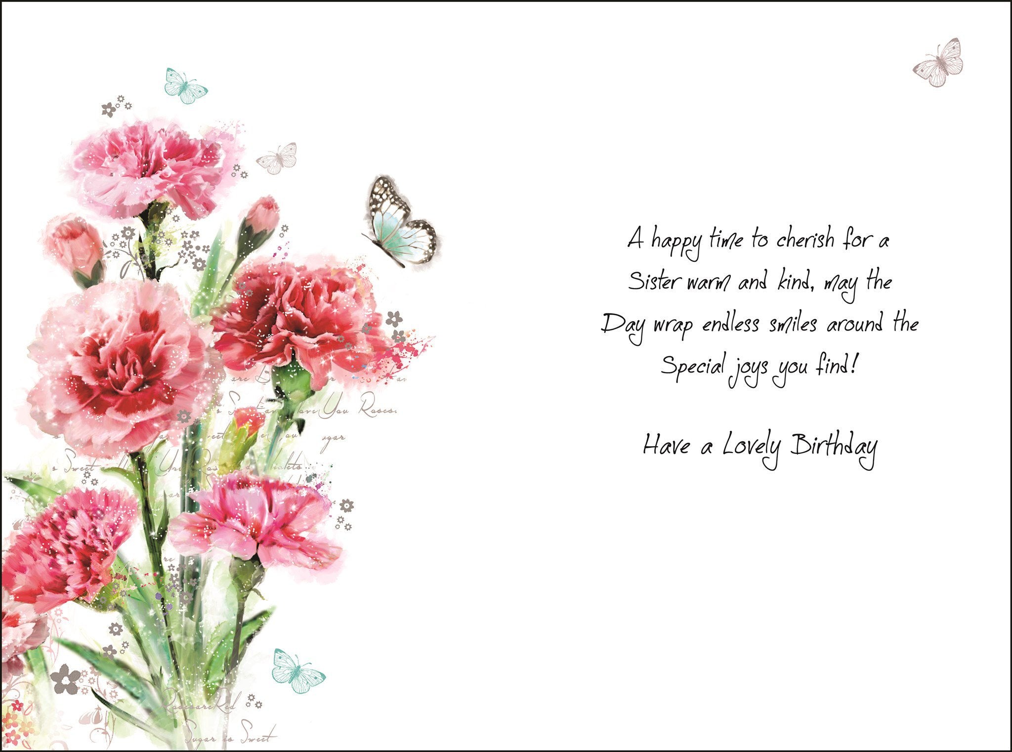 Inside of Sister Birthday Flowers Greetings Card