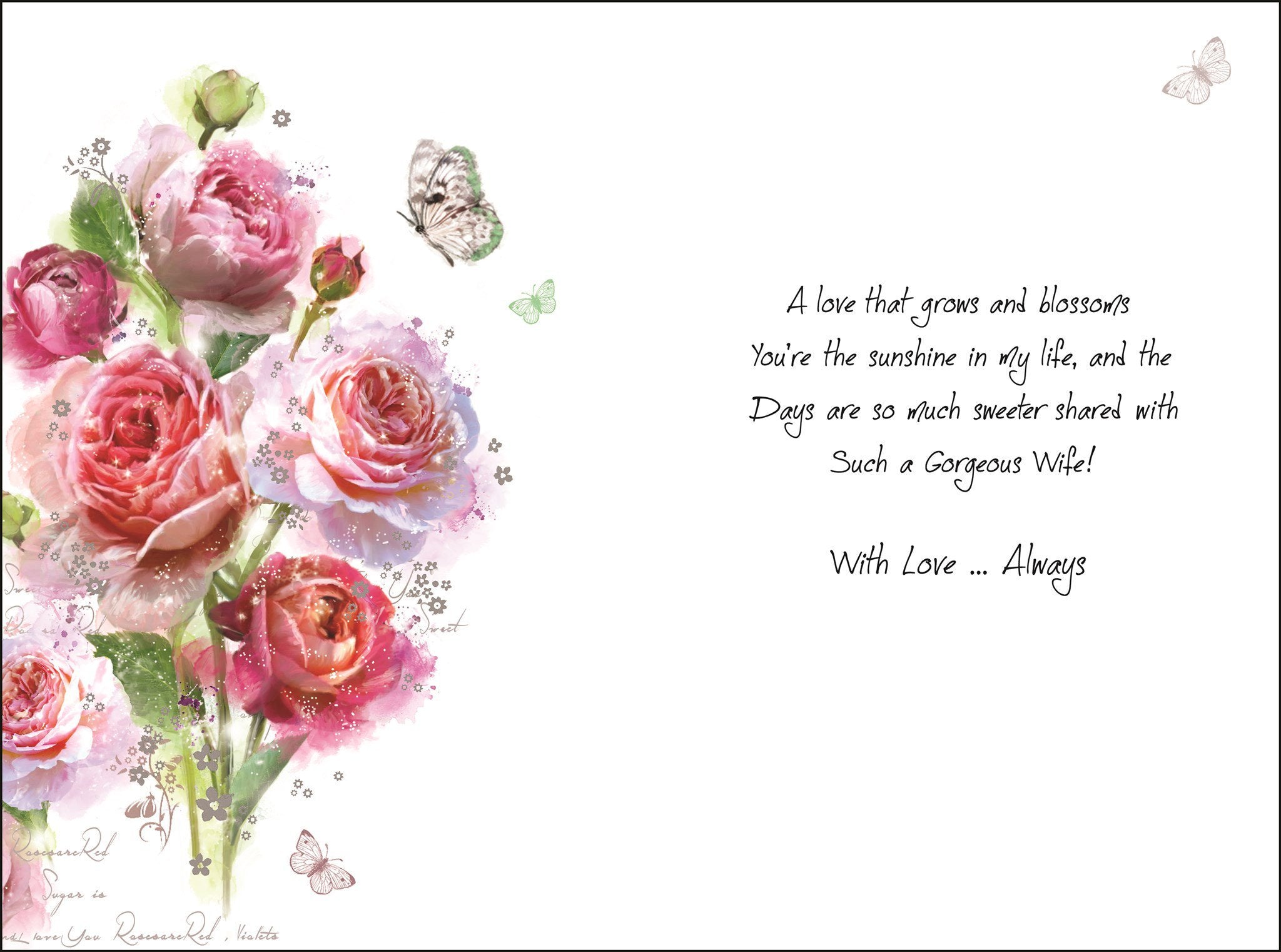 Inside of Wife Birthday Flowers Greetings Card