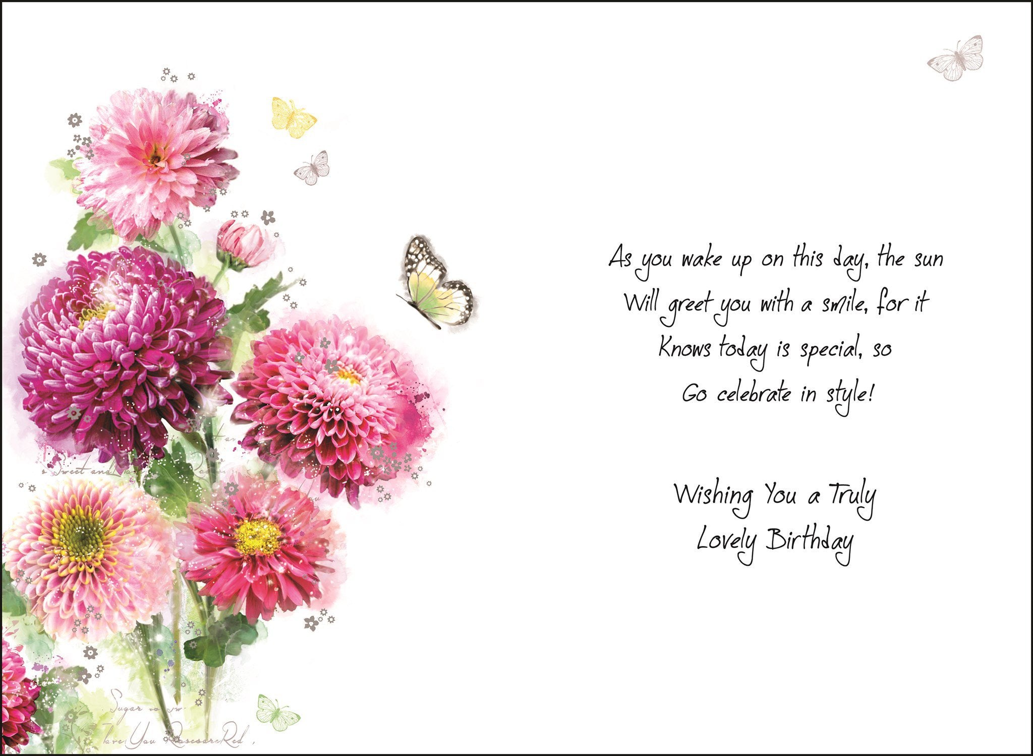 Inside of Open Female Birthday Chrysanth Greetings Card