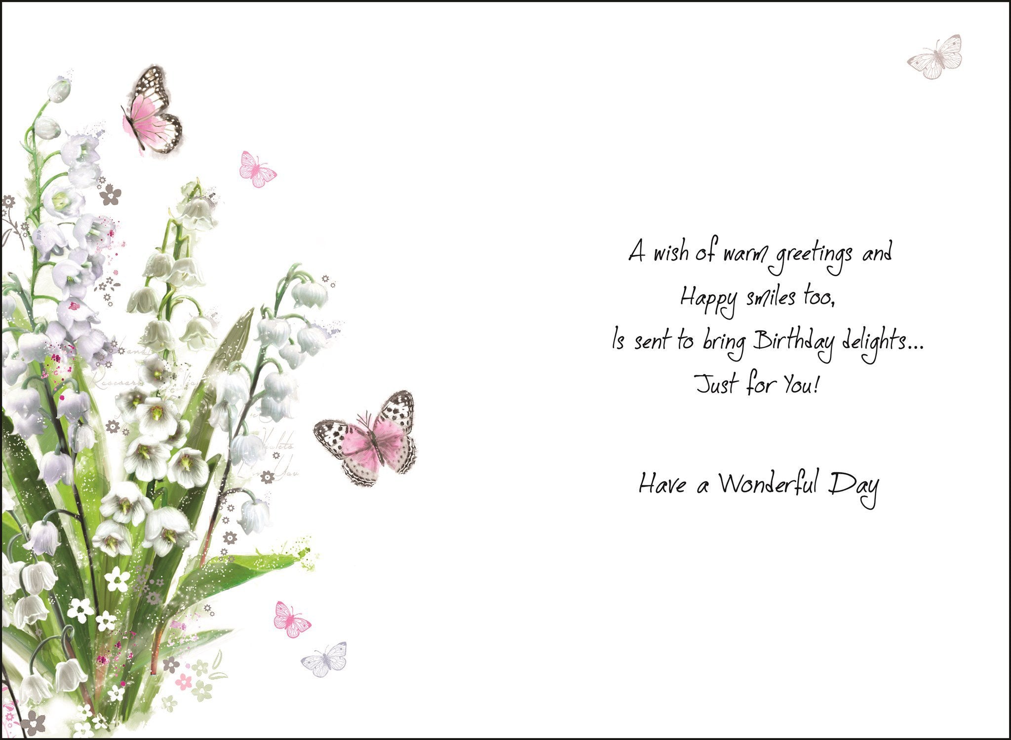 Inside of Open Female Birthday Lily Of The Valley Greetings Card