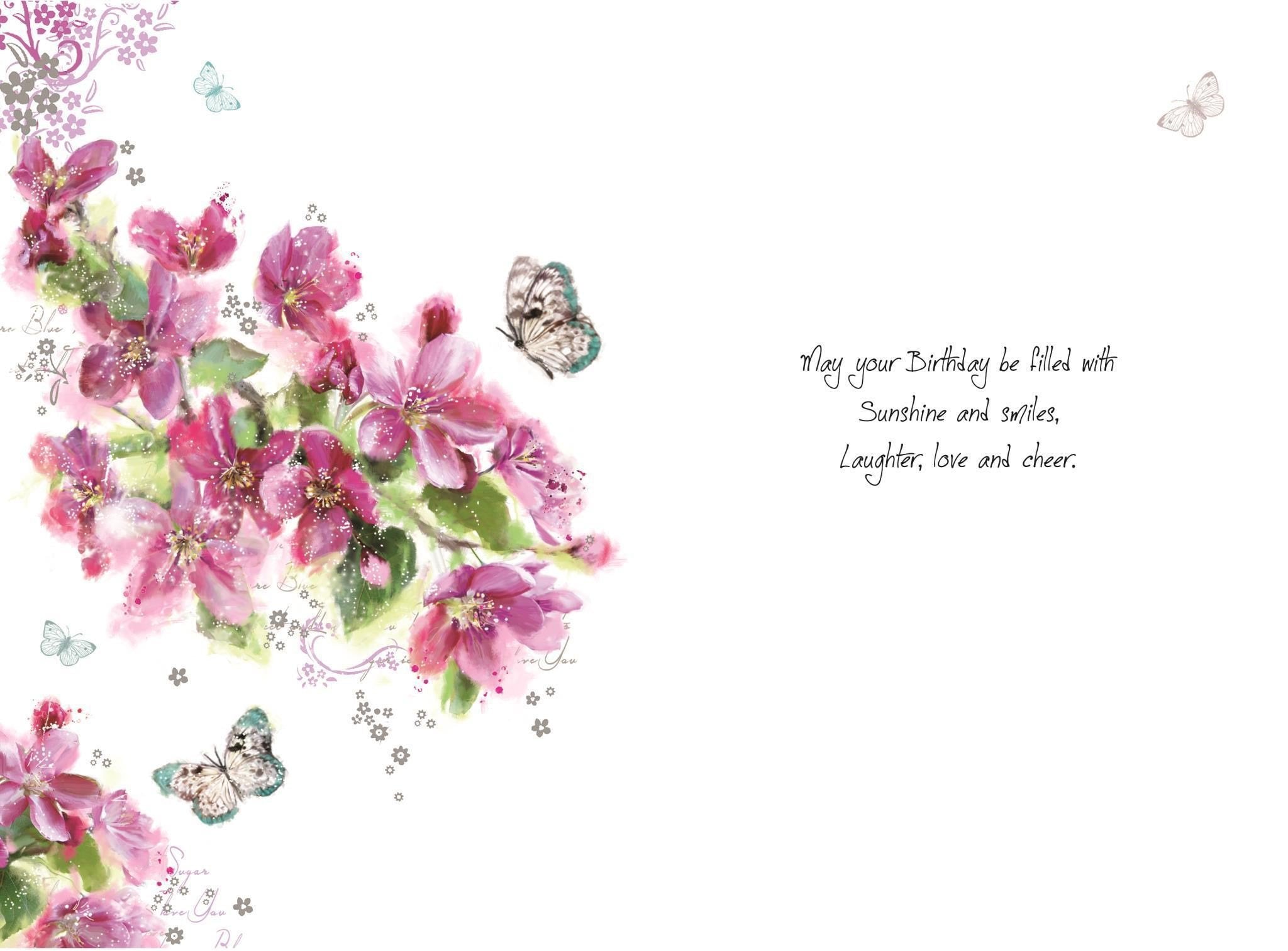 Inside of Open Female Birthday Blossom Greetings Card