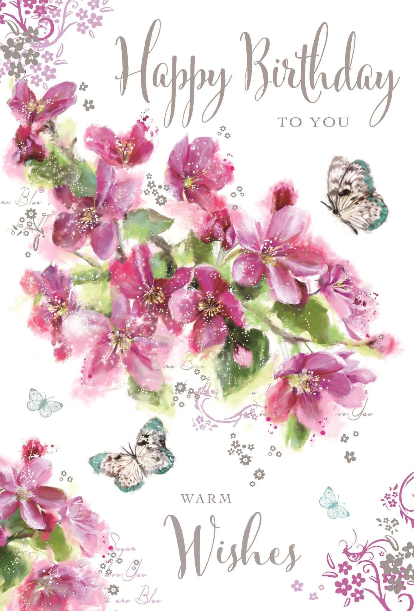 Front of Open Female Birthday Blossom Greetings Card