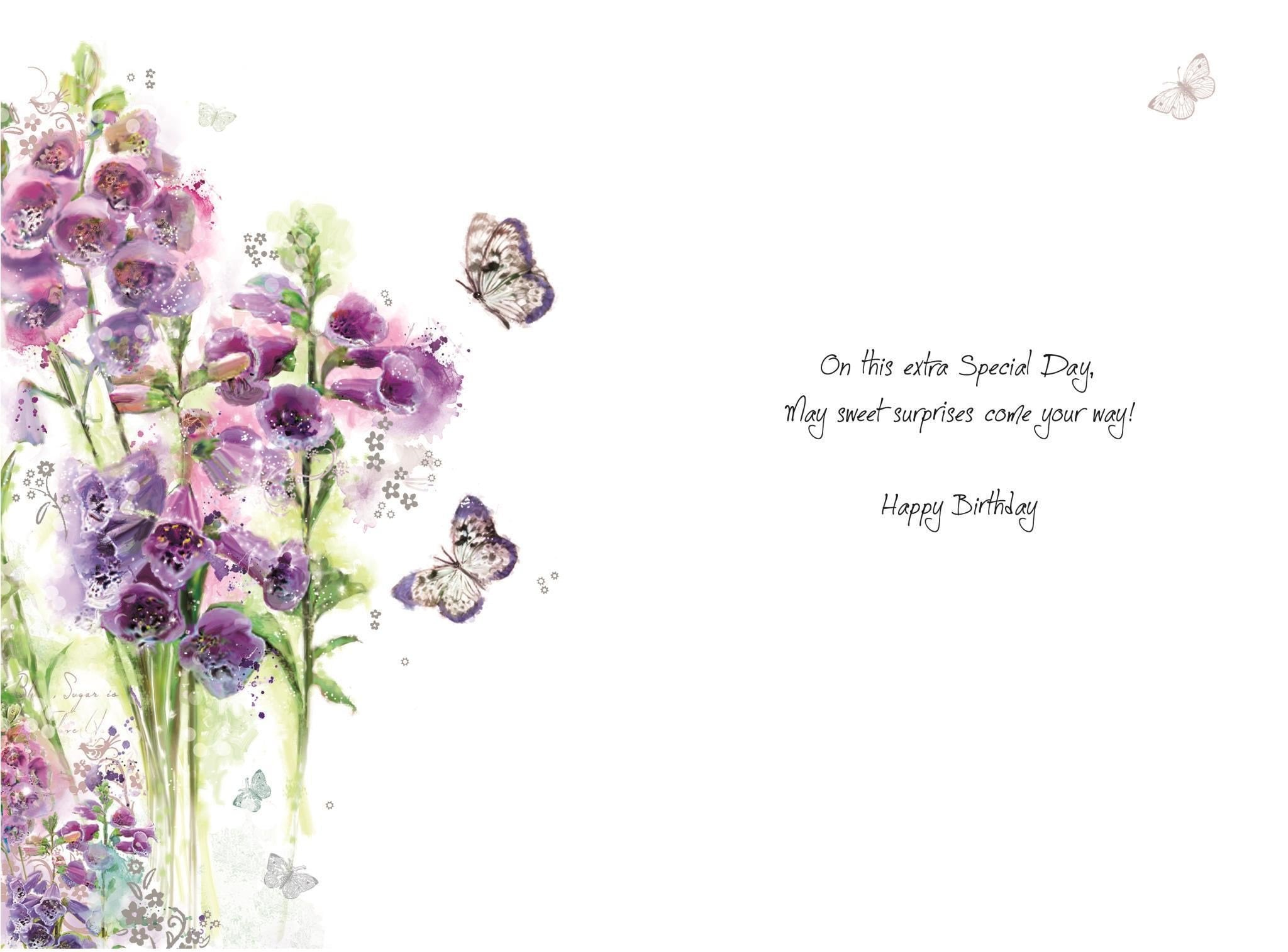 Inside of Open Female Birthday Foxglove Greetings Card