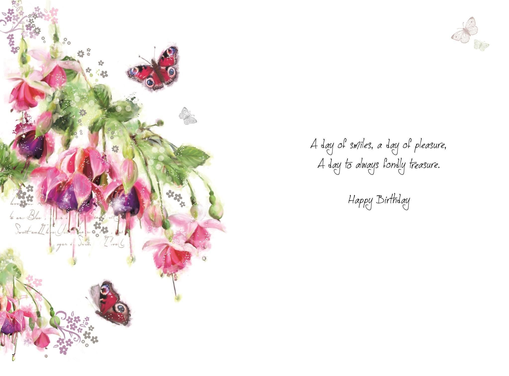 Inside of Open Female Birthday Fuschia Greetings Card