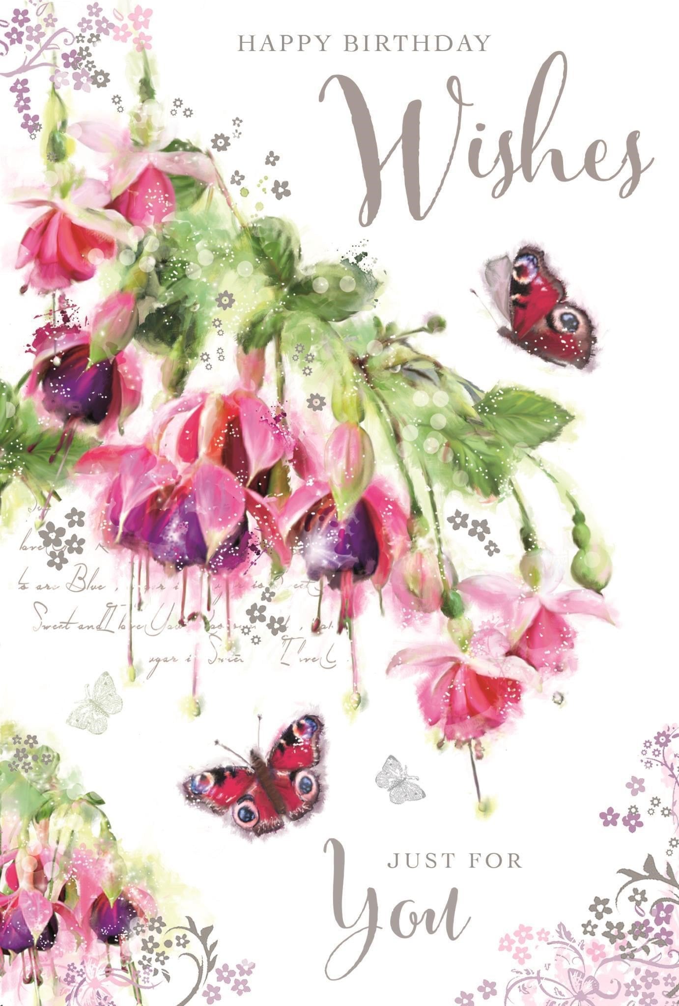Front of Open Female Birthday Fuschia Greetings Card