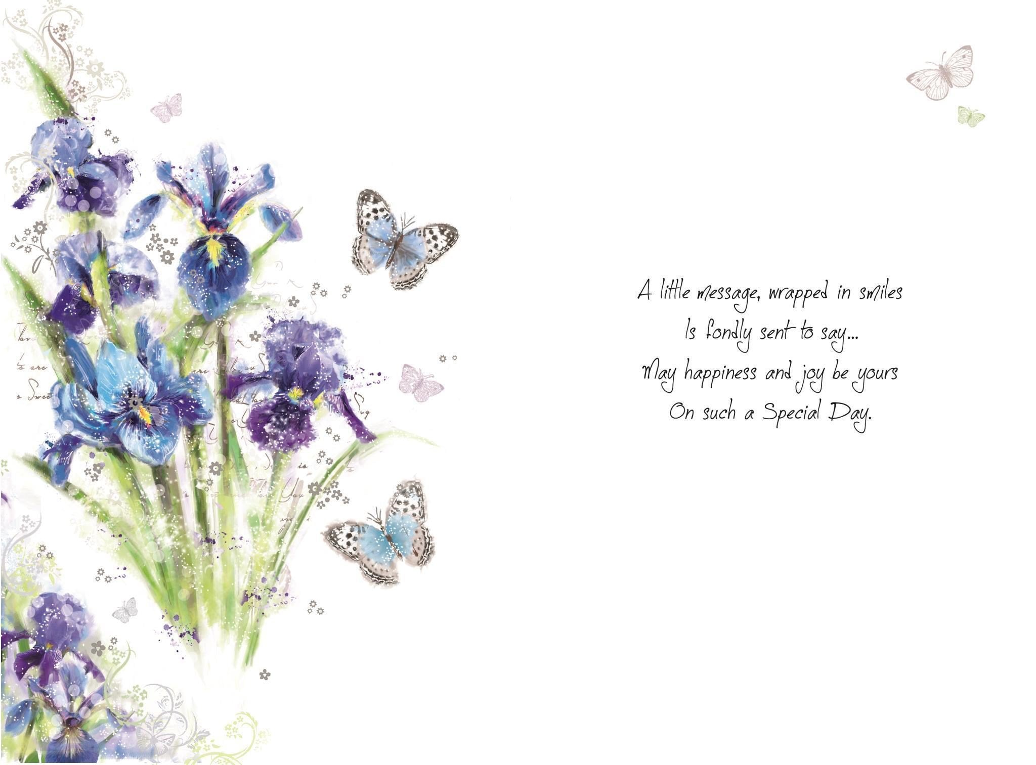 Inside of Open Female Birthday Iris Greetings Card