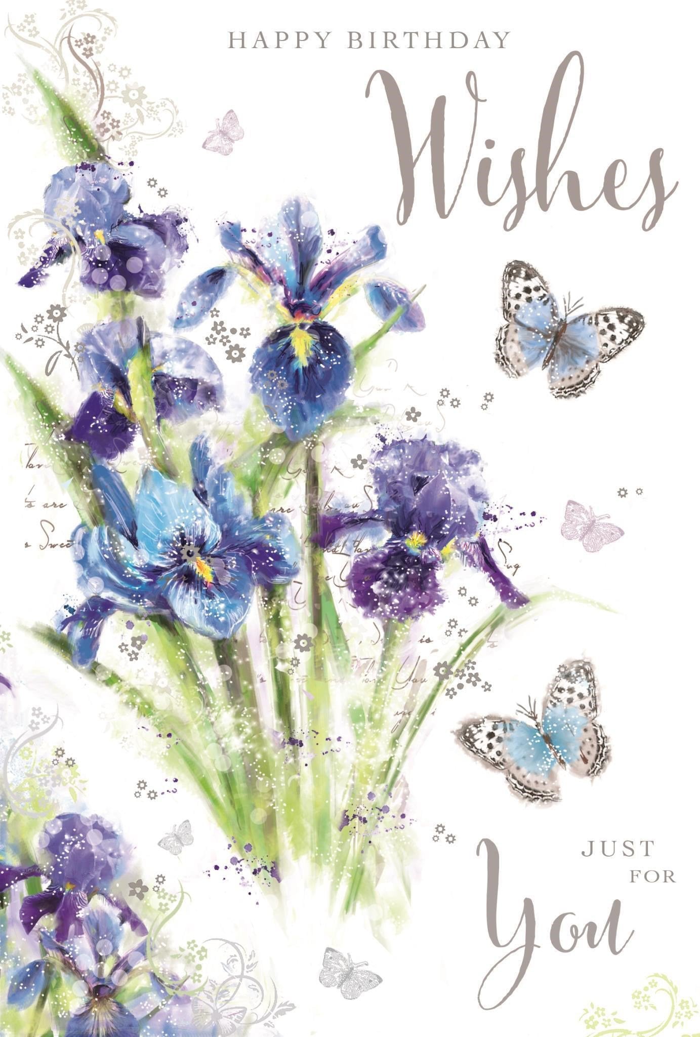 Front of Open Female Birthday Iris Greetings Card