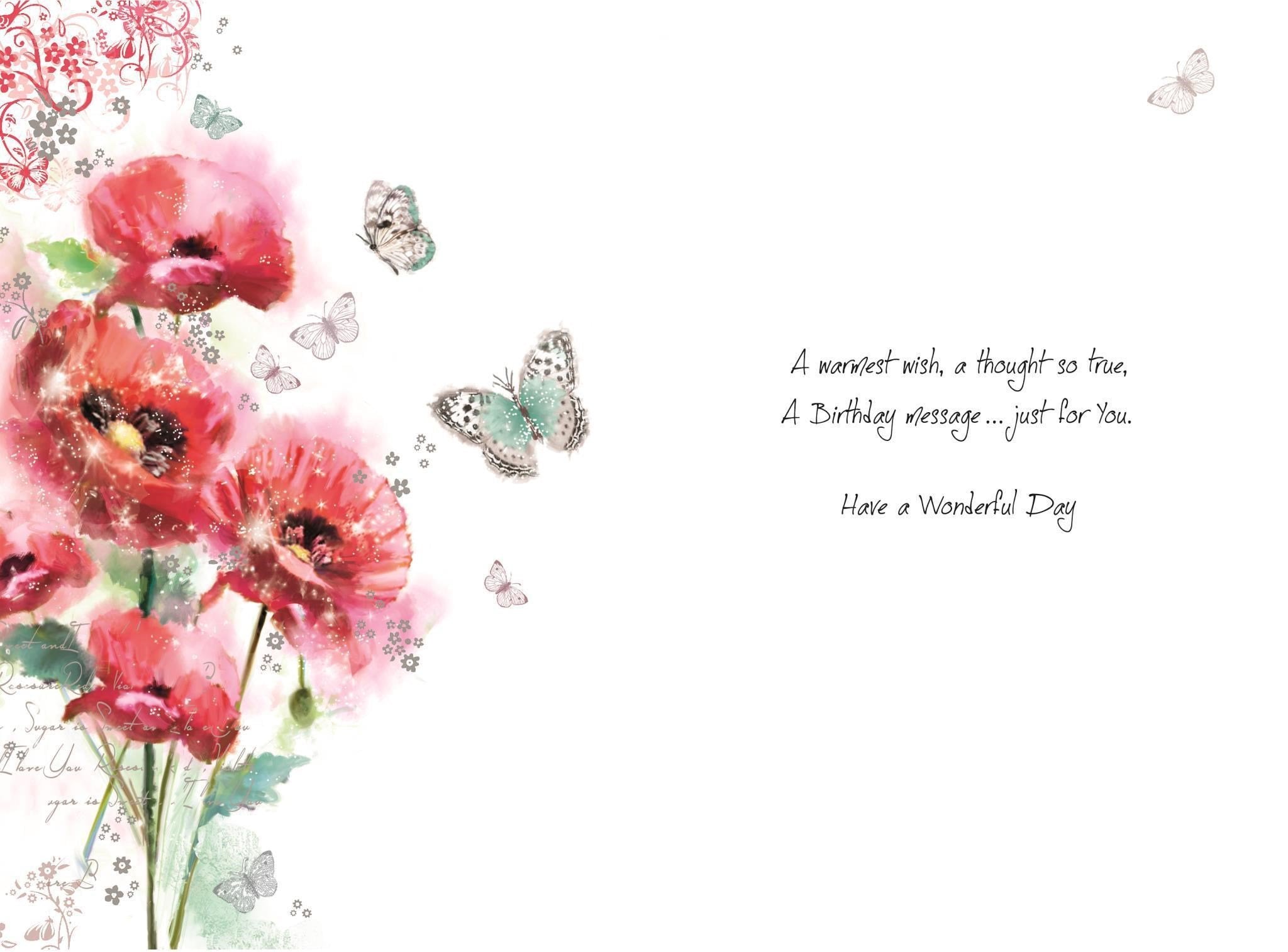 Inside of Open Female Birthday Poppy Greetings Card
