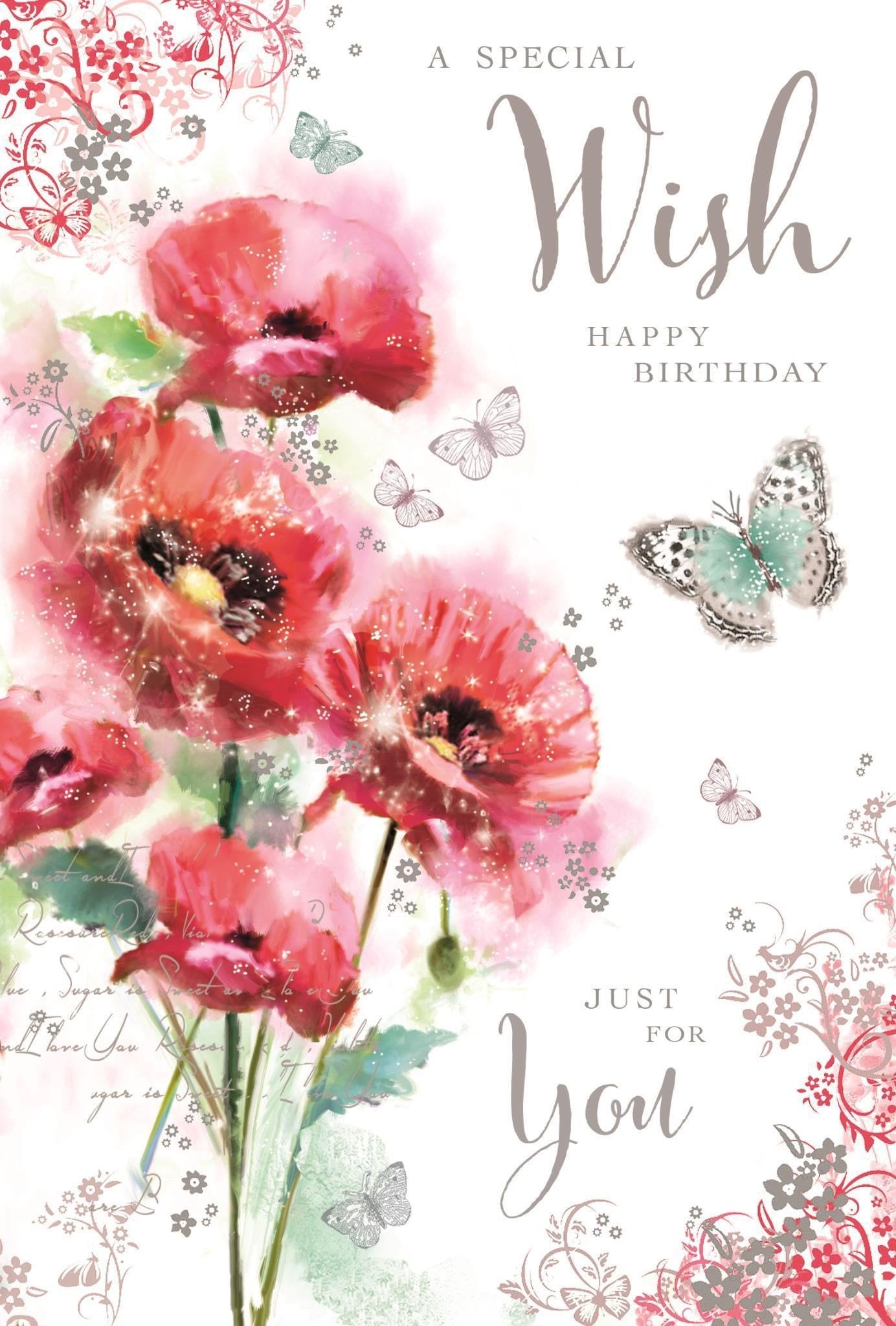 Front of Open Female Birthday Poppy Greetings Card
