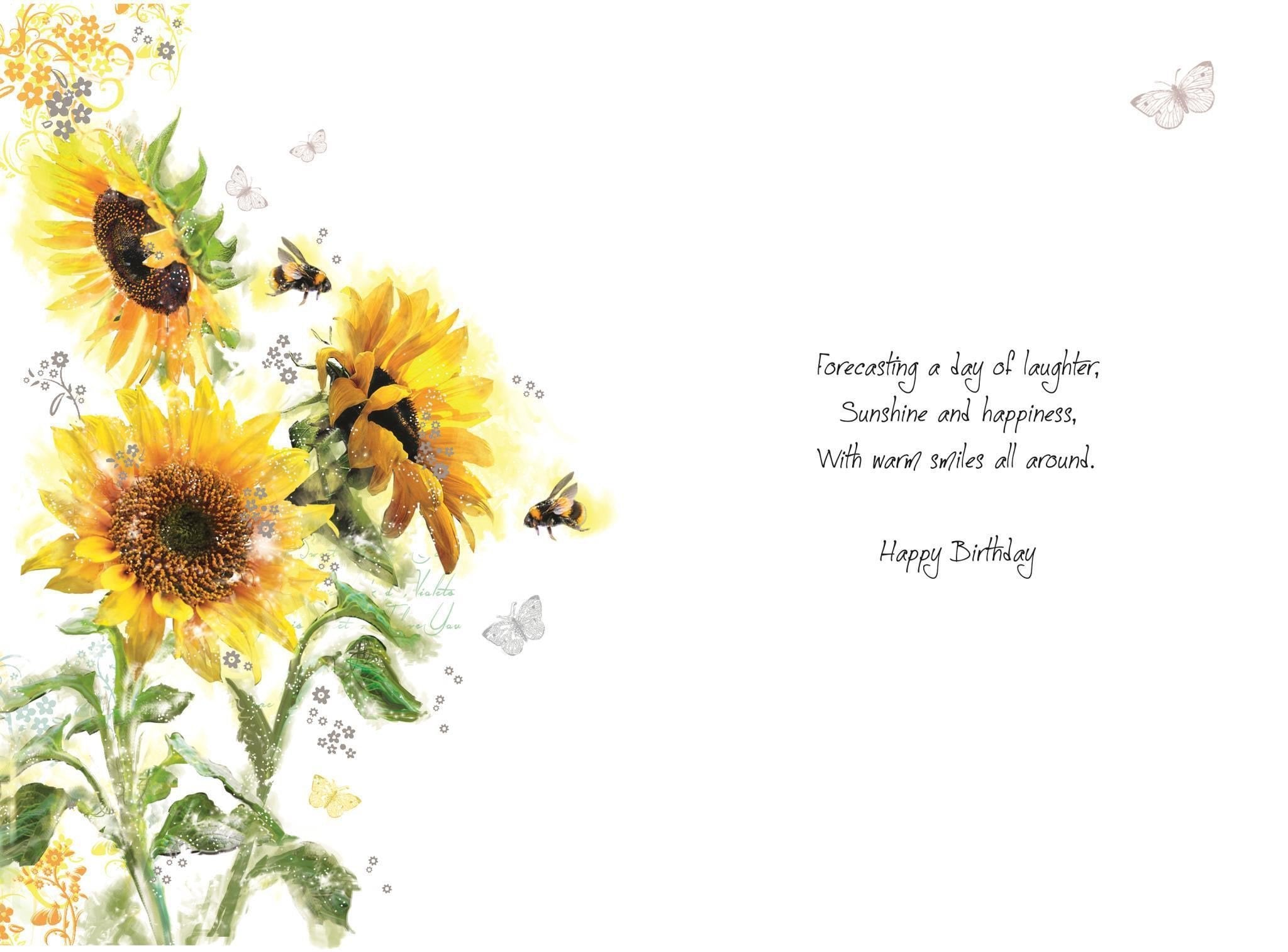 Inside of Open Female Birthday Sunflower Greetings Card