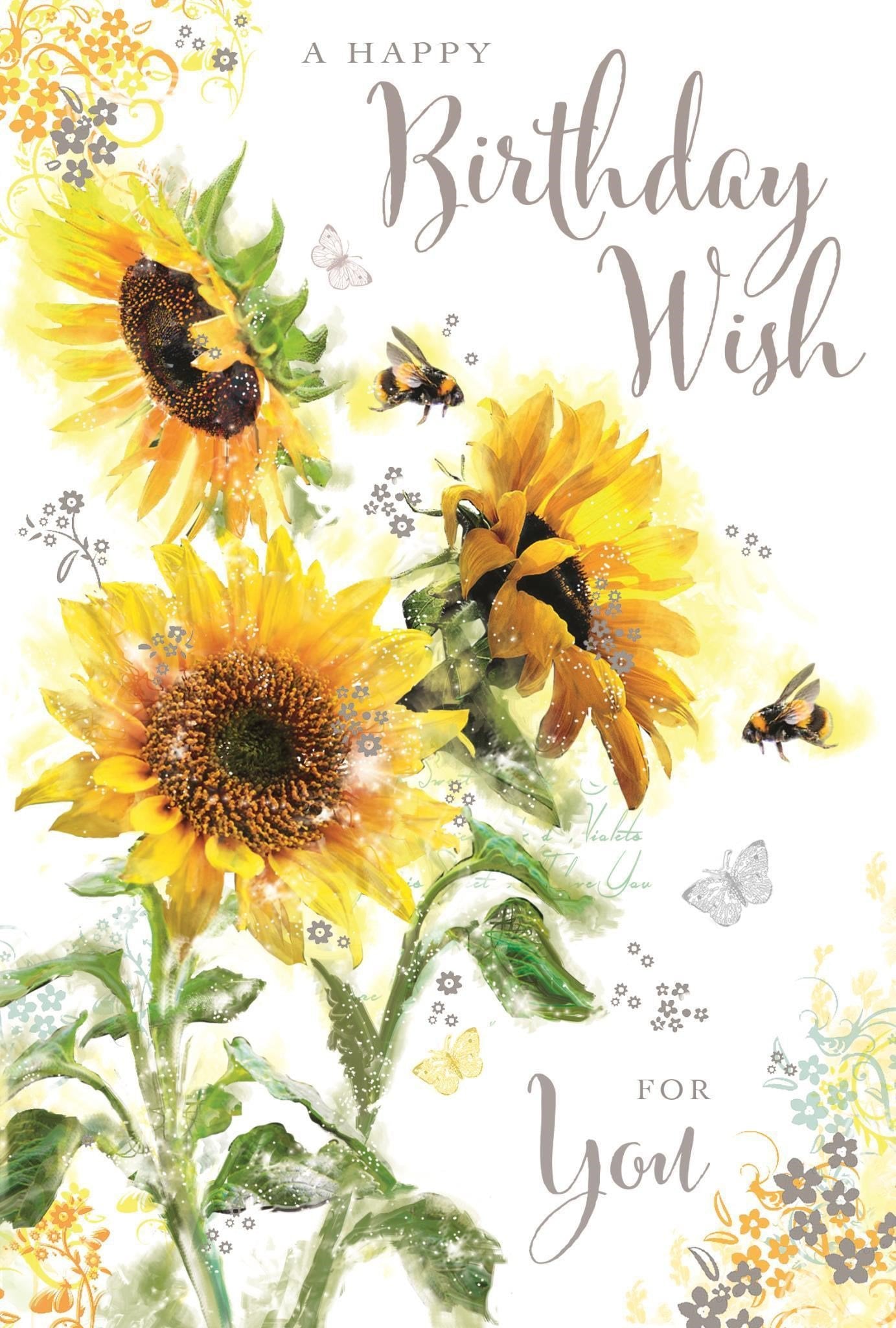 Front of Open Female Birthday Sunflower Greetings Card