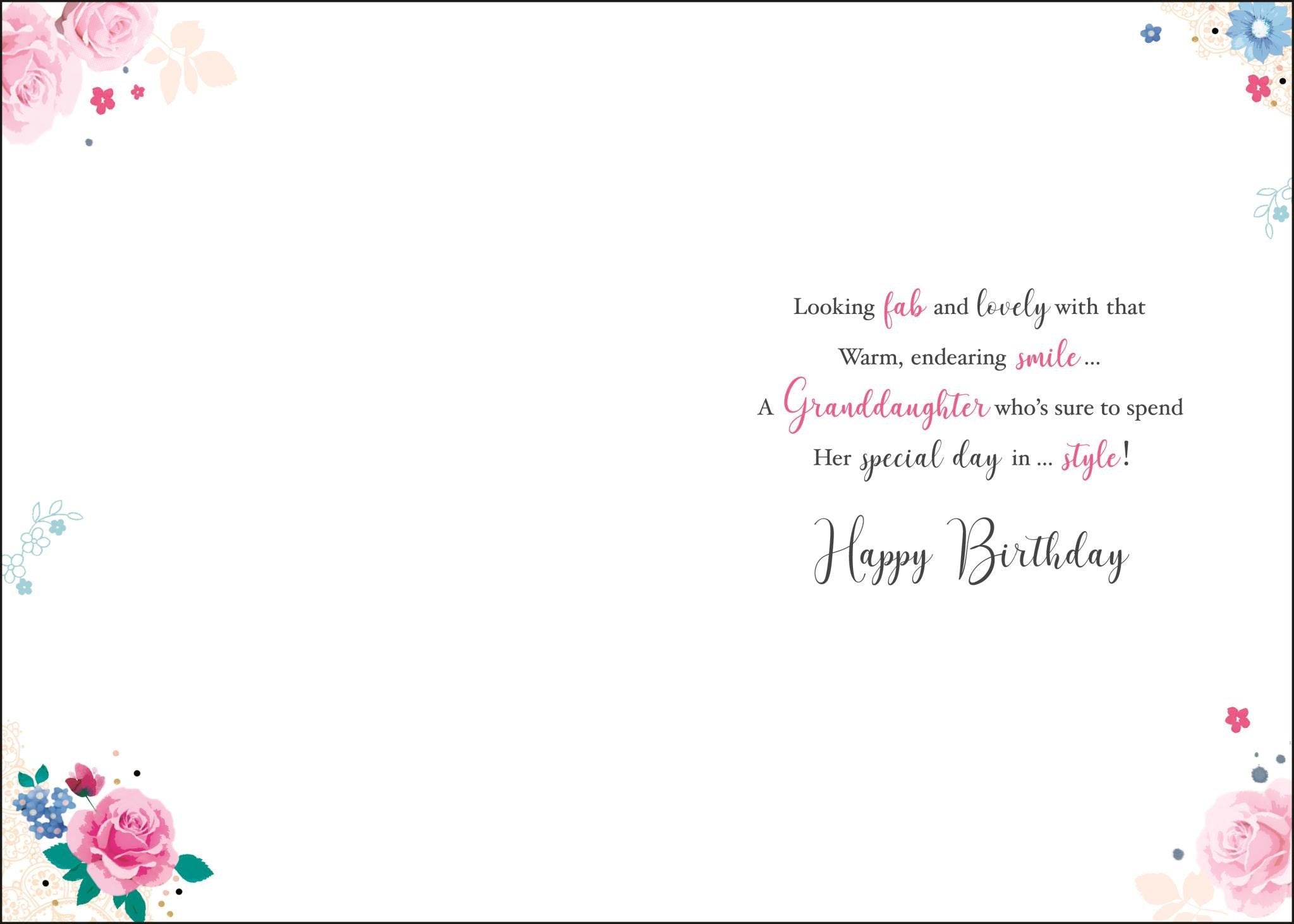 Inside of Granddaughter Birthday Perfume Greetings Card
