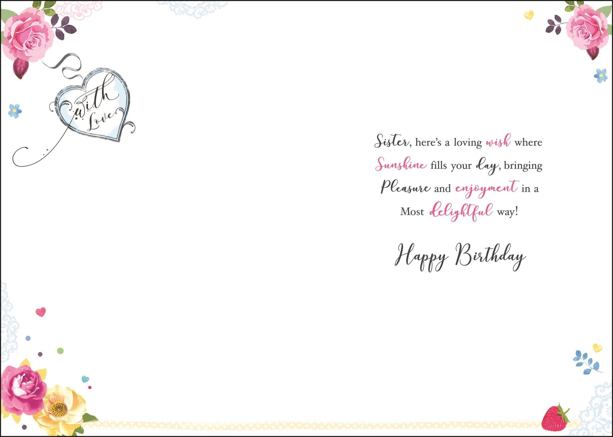 Inside of Sister Birthday Cake Greetings Card