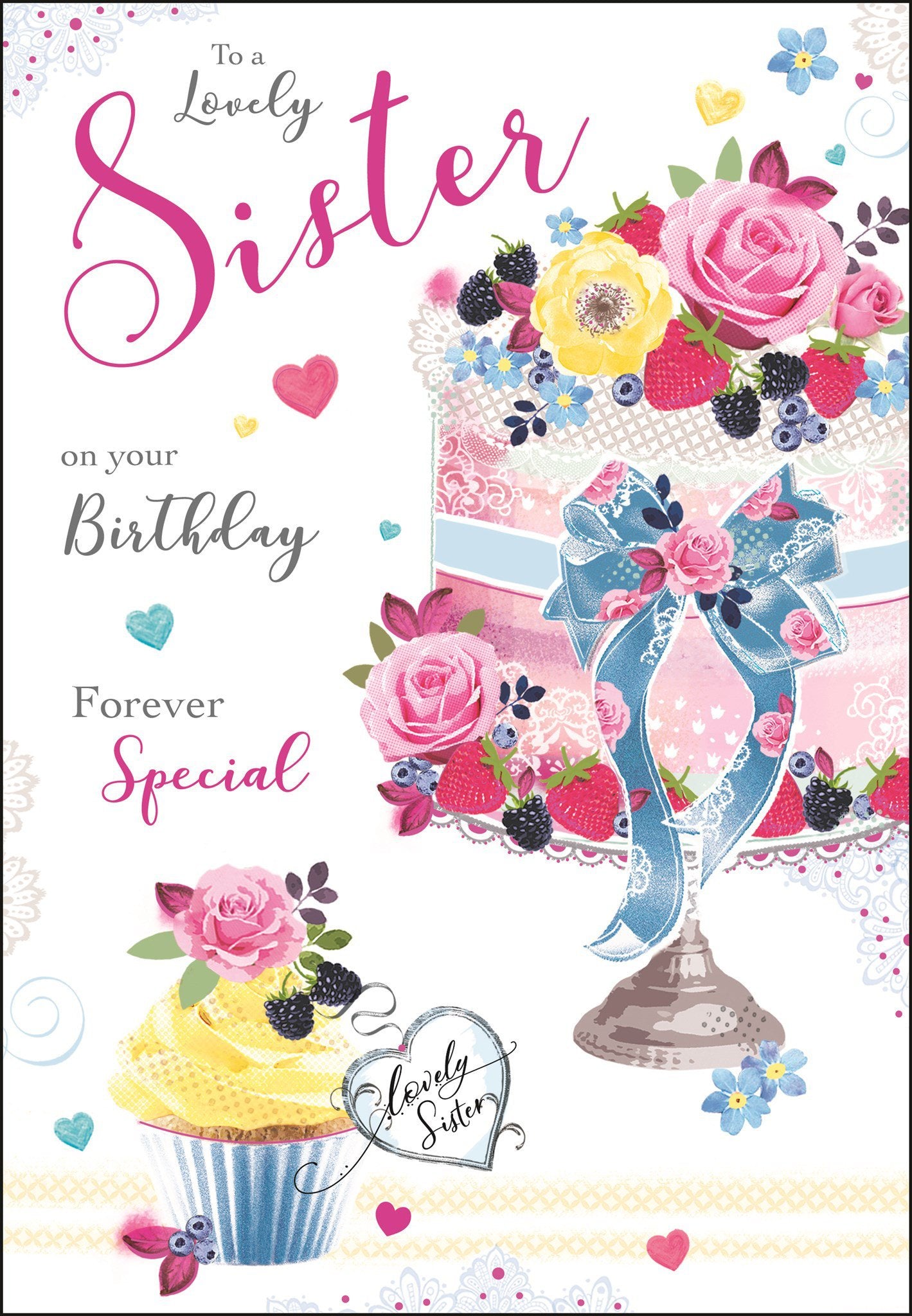 Front of Sister Birthday Cake Greetings Card