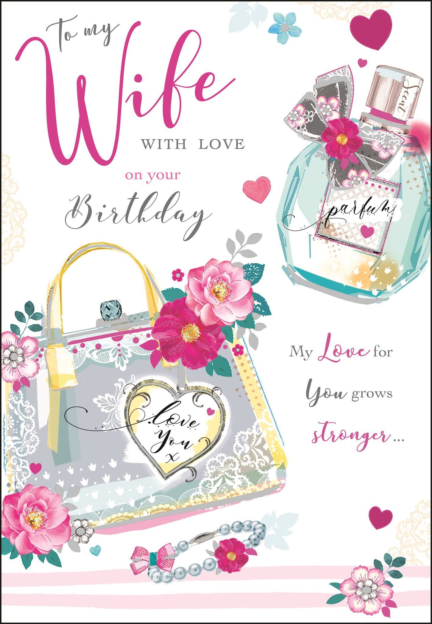Front of Wife Birthday Bag Perfume Greetings Card