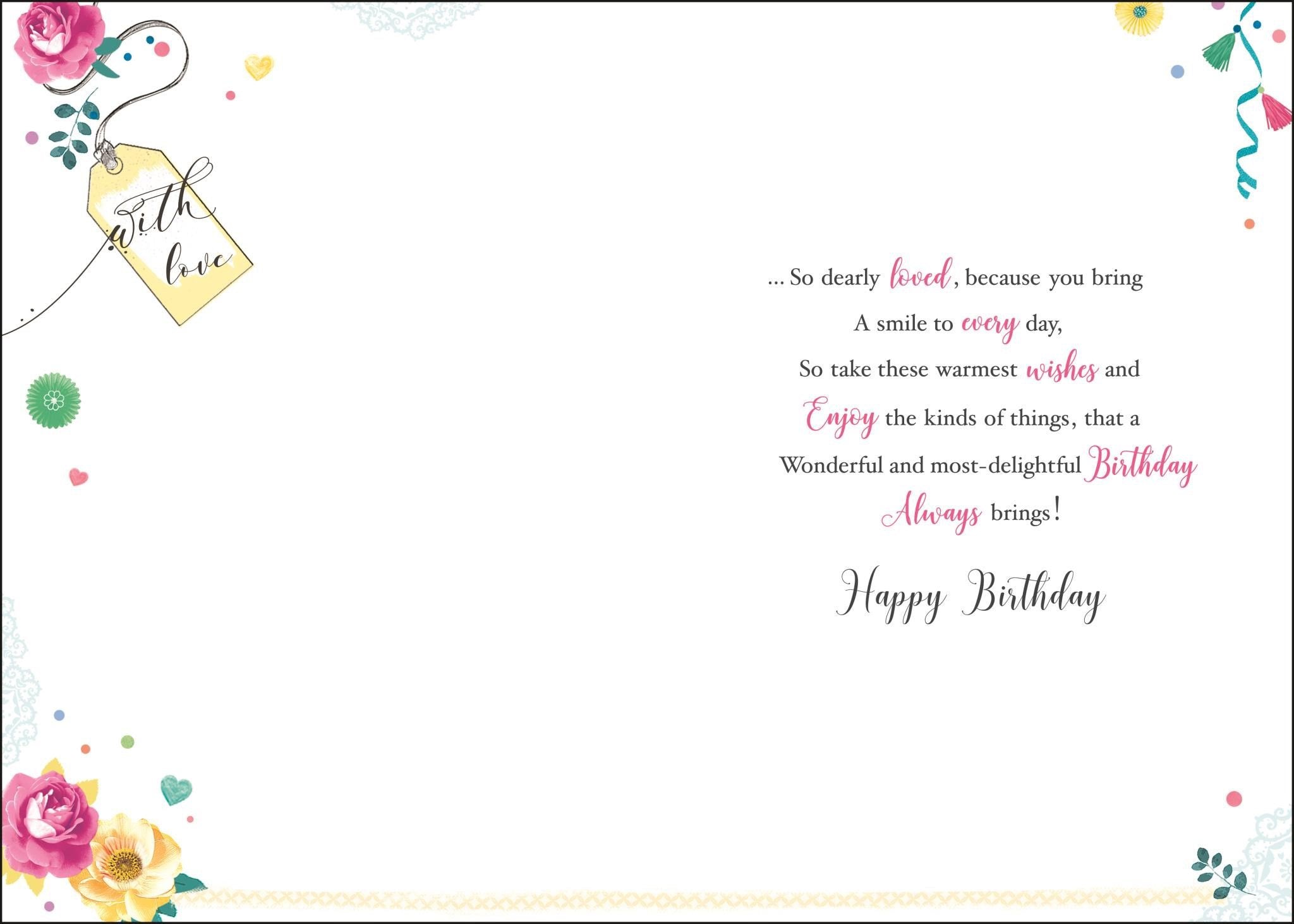 Inside of Niece Birthday Present Greetings Card
