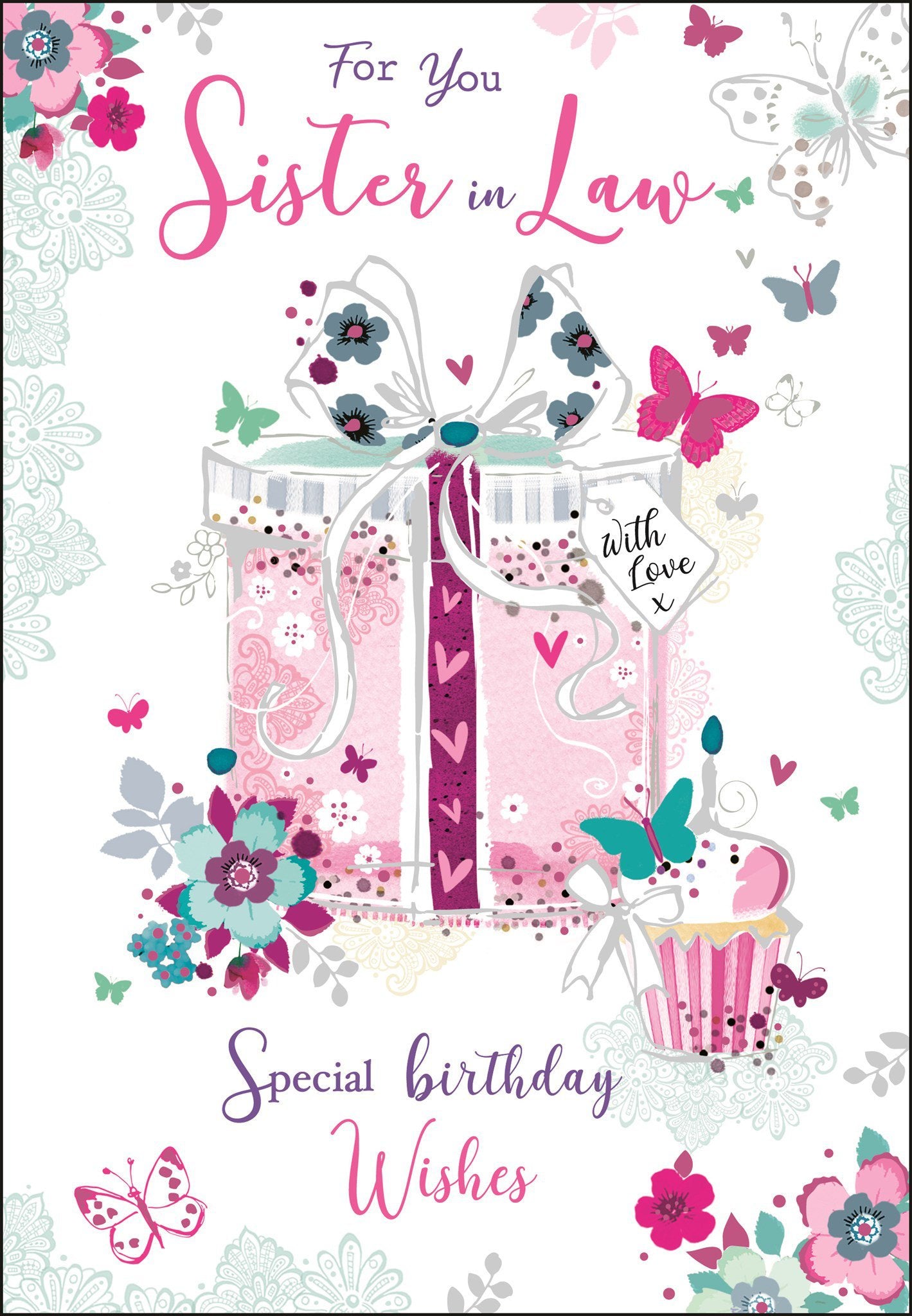 Front of Sister in Law Birthday Present Greetings Card
