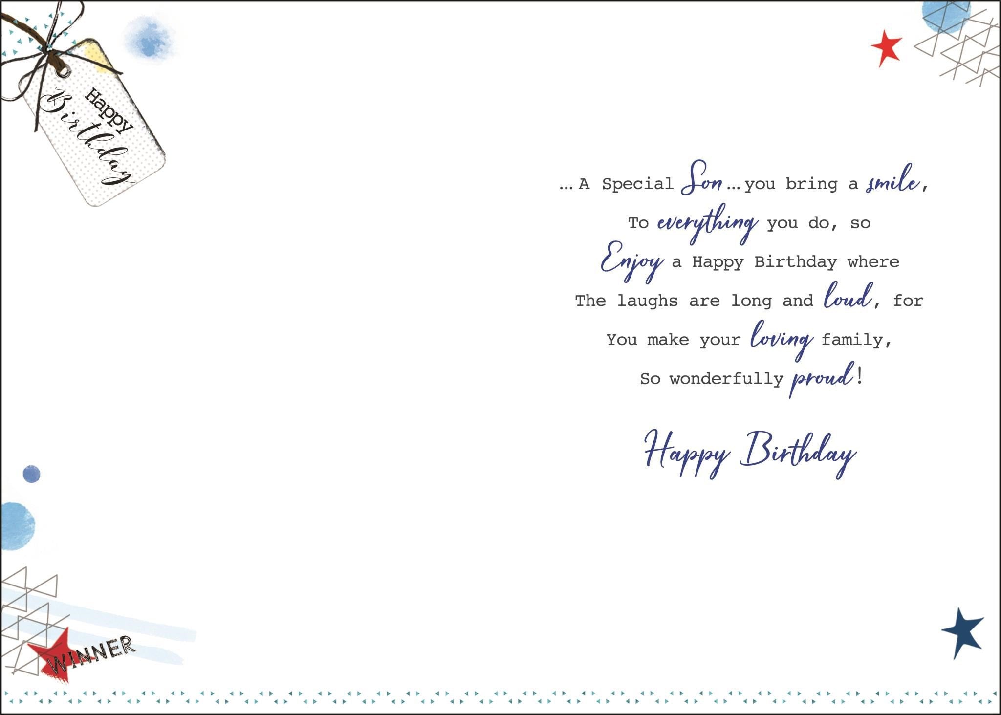 Inside of Son Birthday Sports Greetings Card