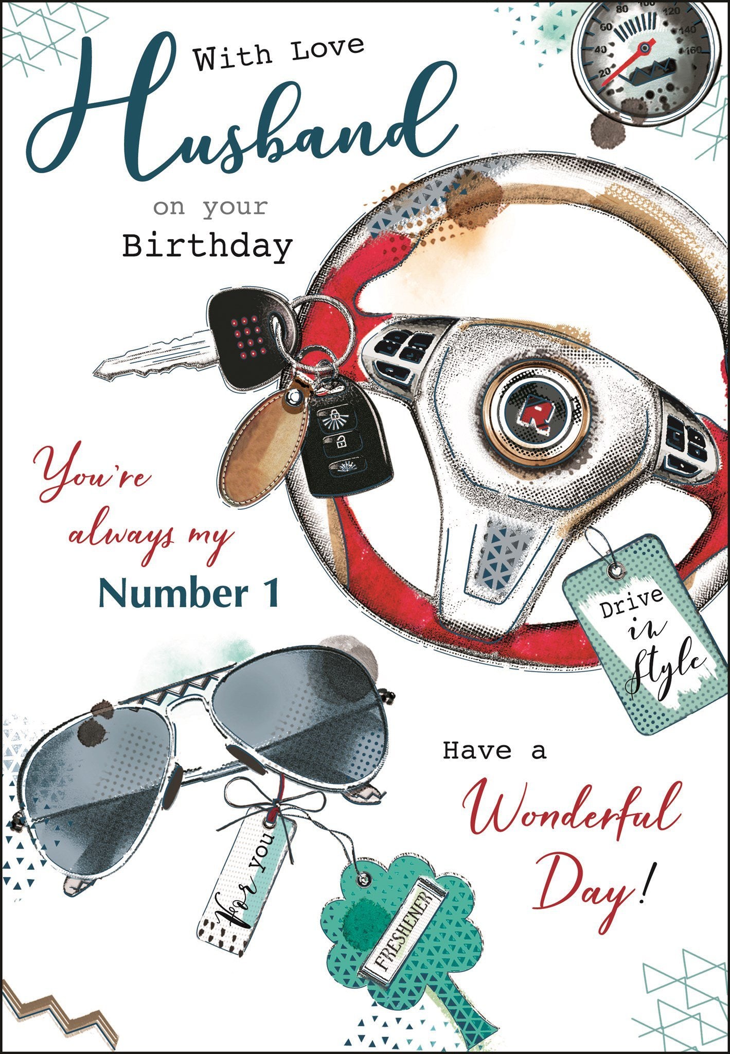Front of Husband Birthday Driving Greetings Card