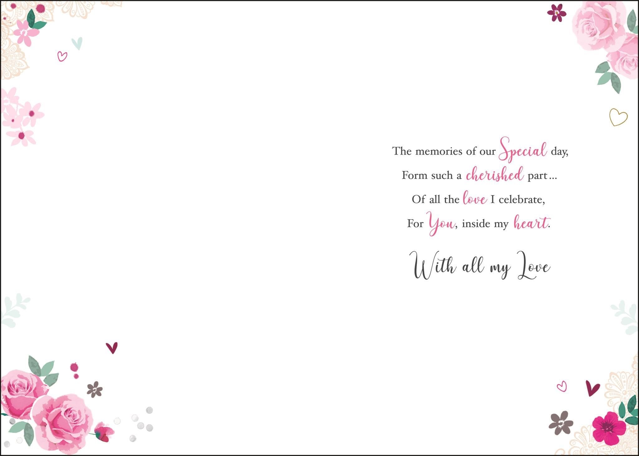 Inside of Anniversary Wife Bag Flowers Greetings Card