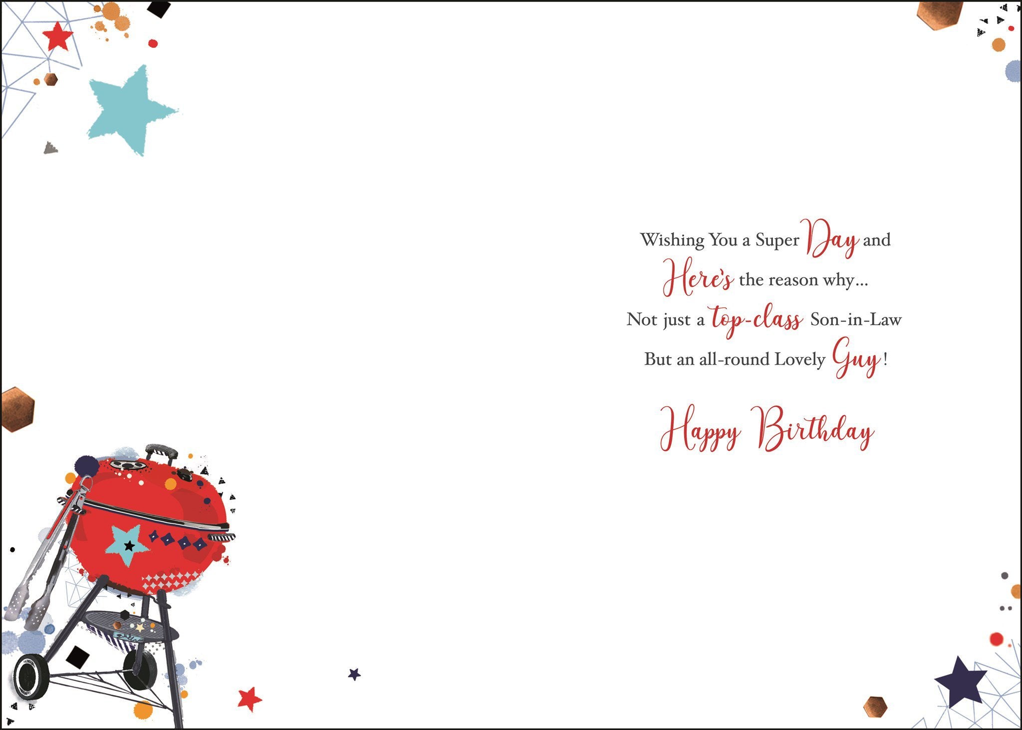 Inside of Son in Law Birthday BBQ Greetings Card