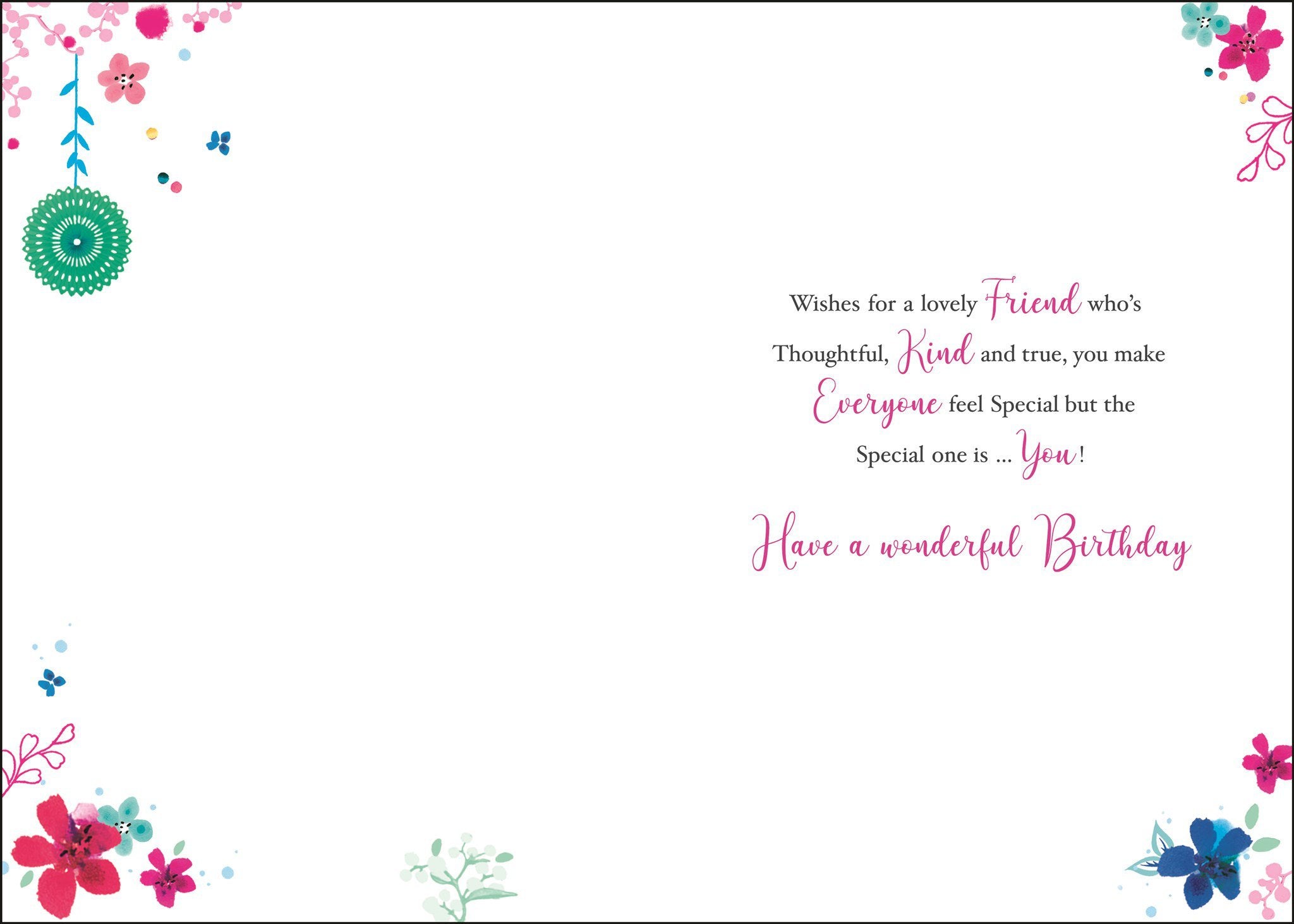 Inside of Special Friend Birthday Lanterns Greetings Card