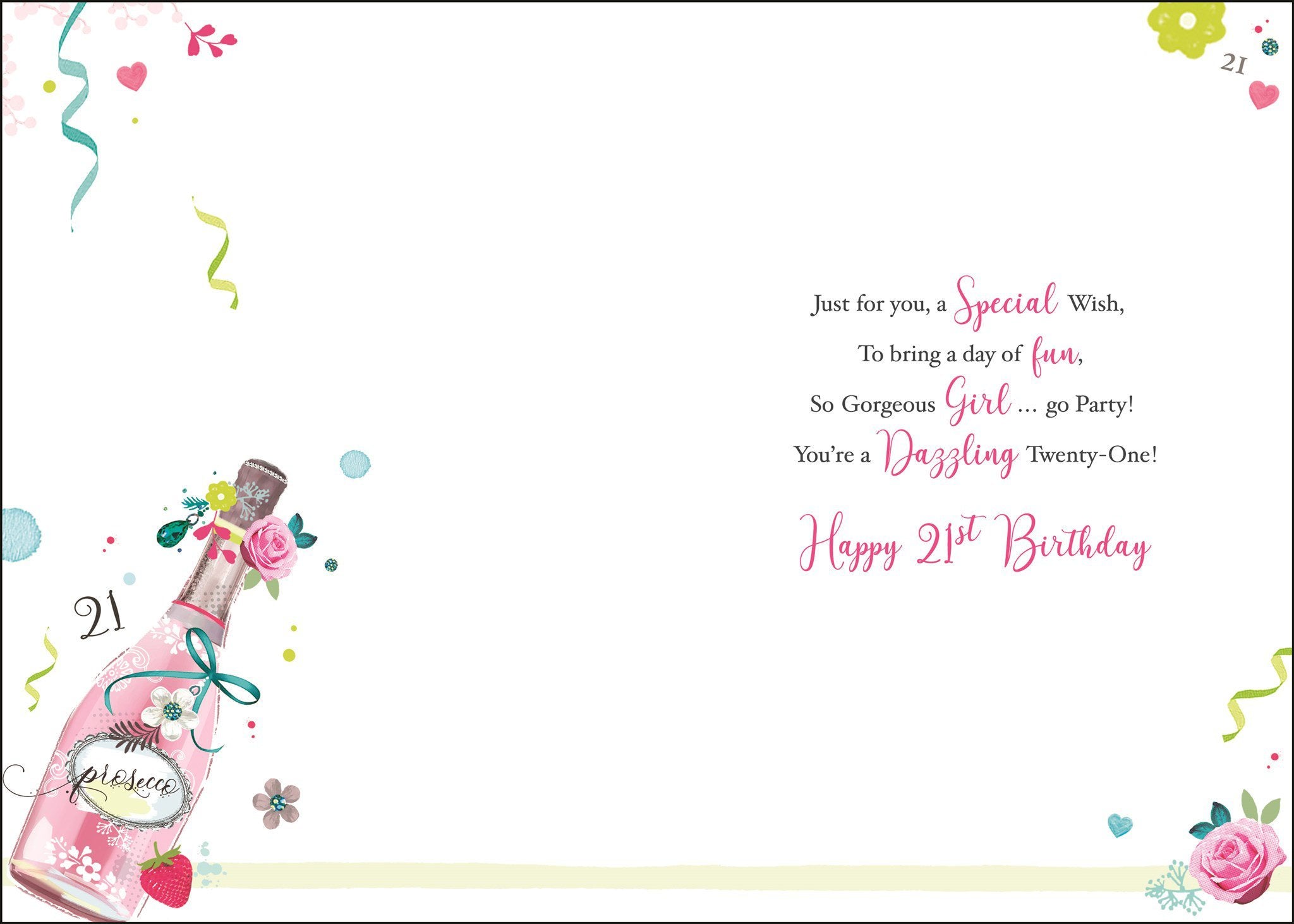 Inside of 21st Birthday Bottle Greetings Card