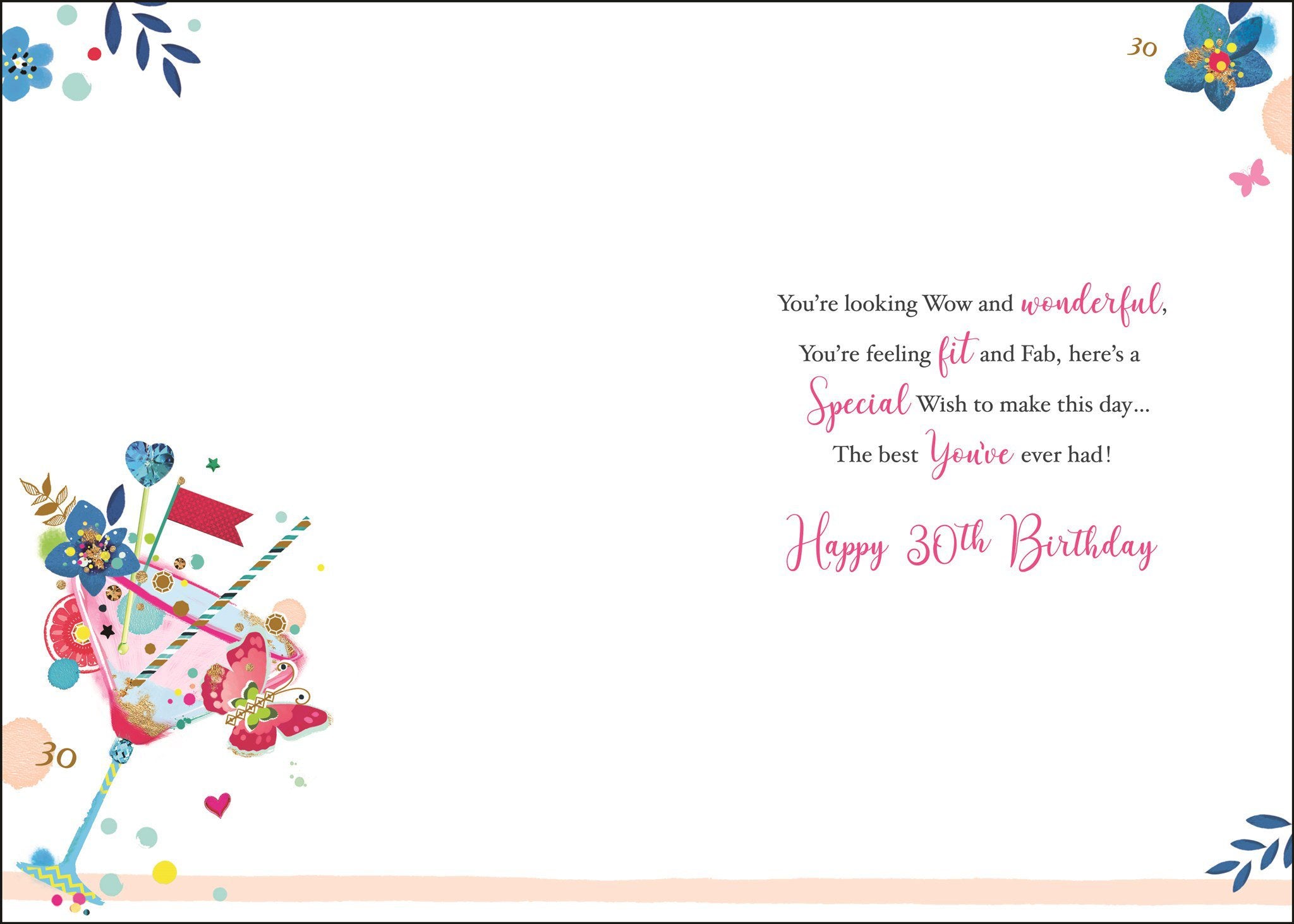 Inside of 30th Birthday Cocktails Greetings Card