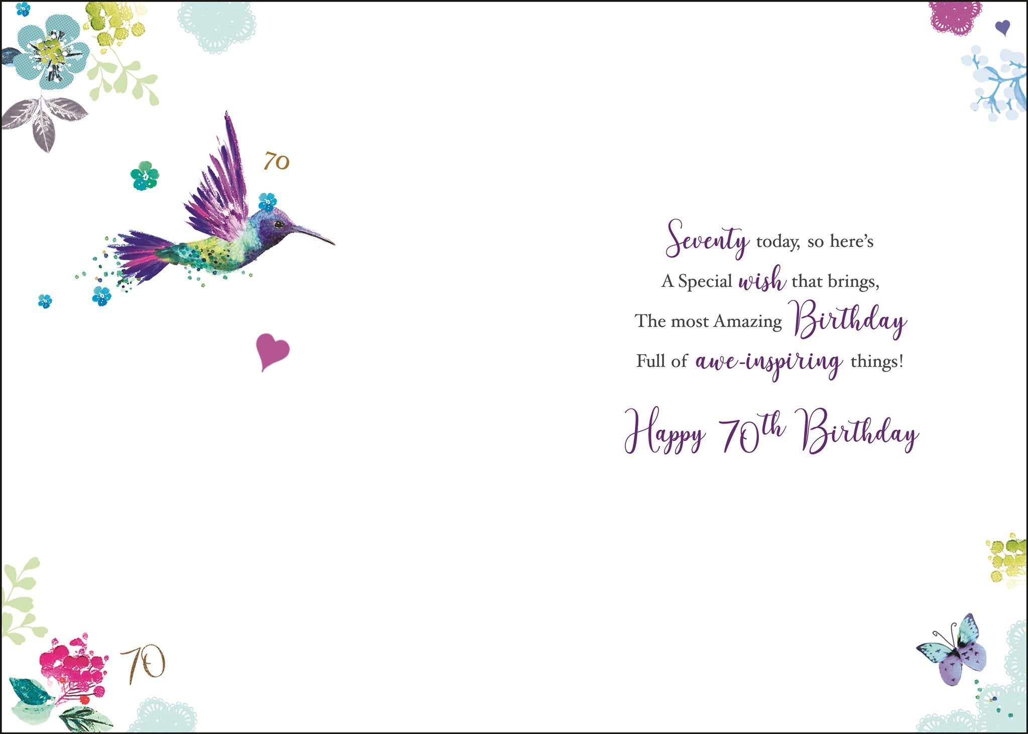 Inside of 70th Birthday Bird Cage Greetings Card