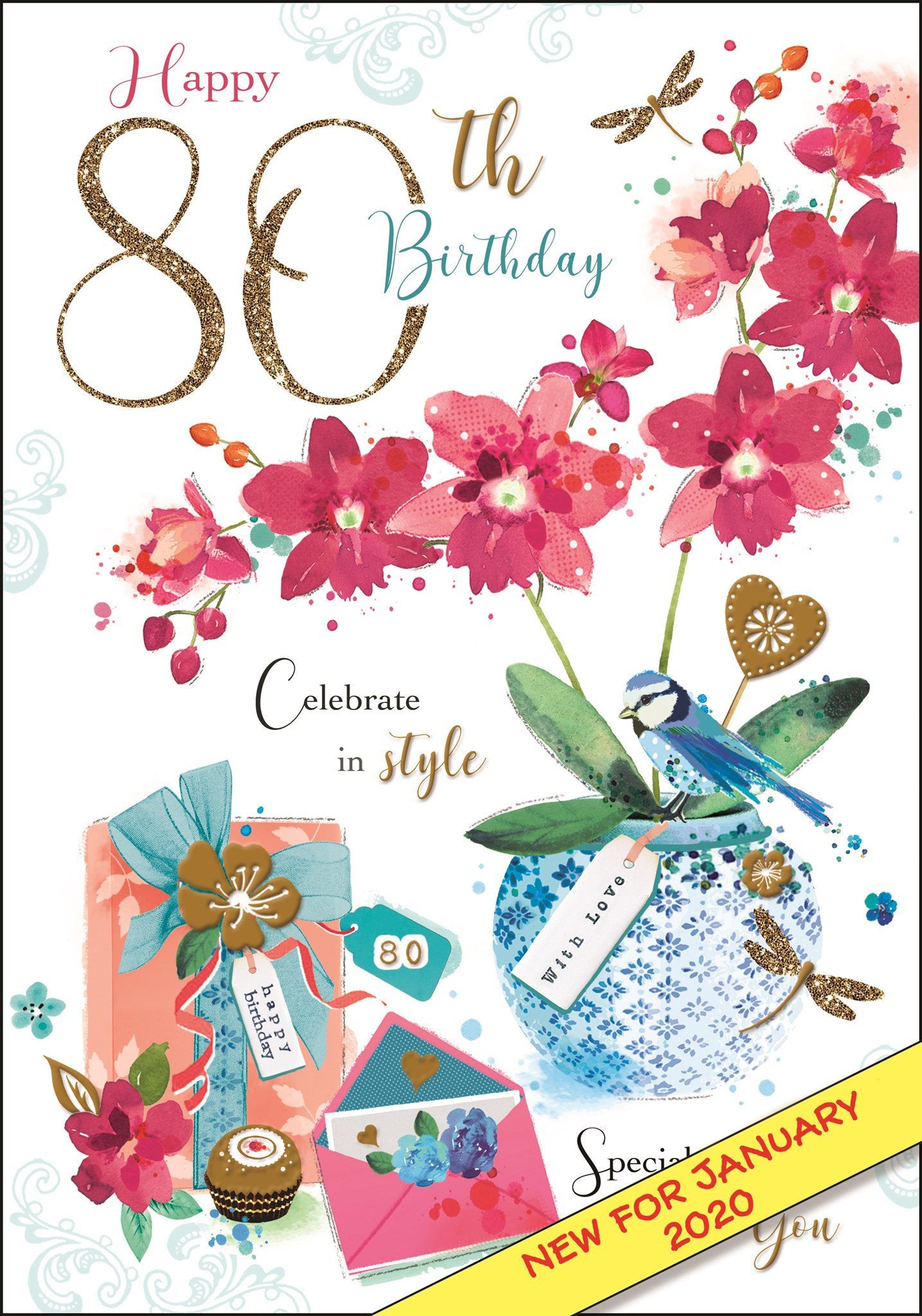 Front of 80th Birthday Flower Gift Greetings Card