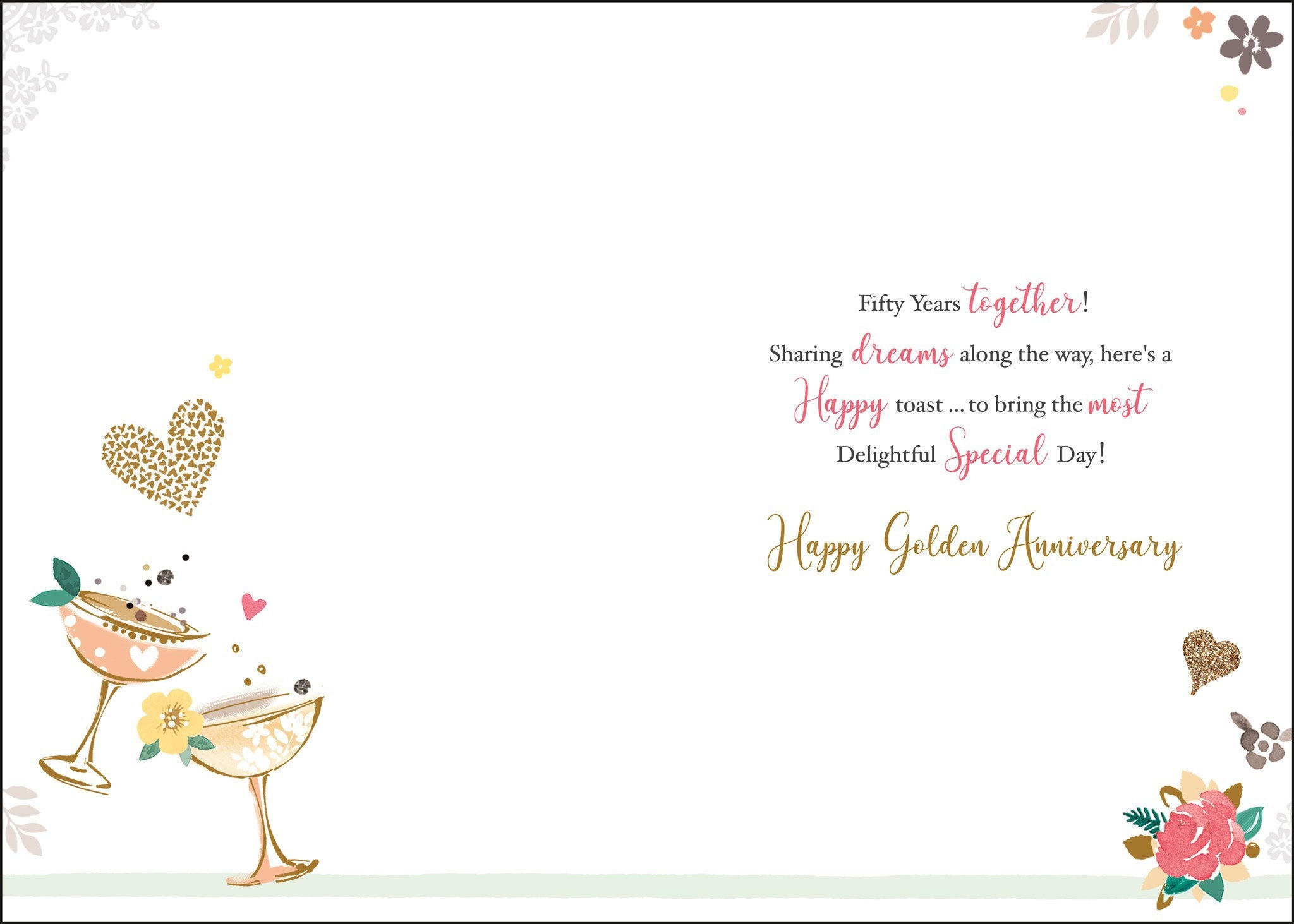 Inside of Anniversary 50th Golden Glasses Greetings Card