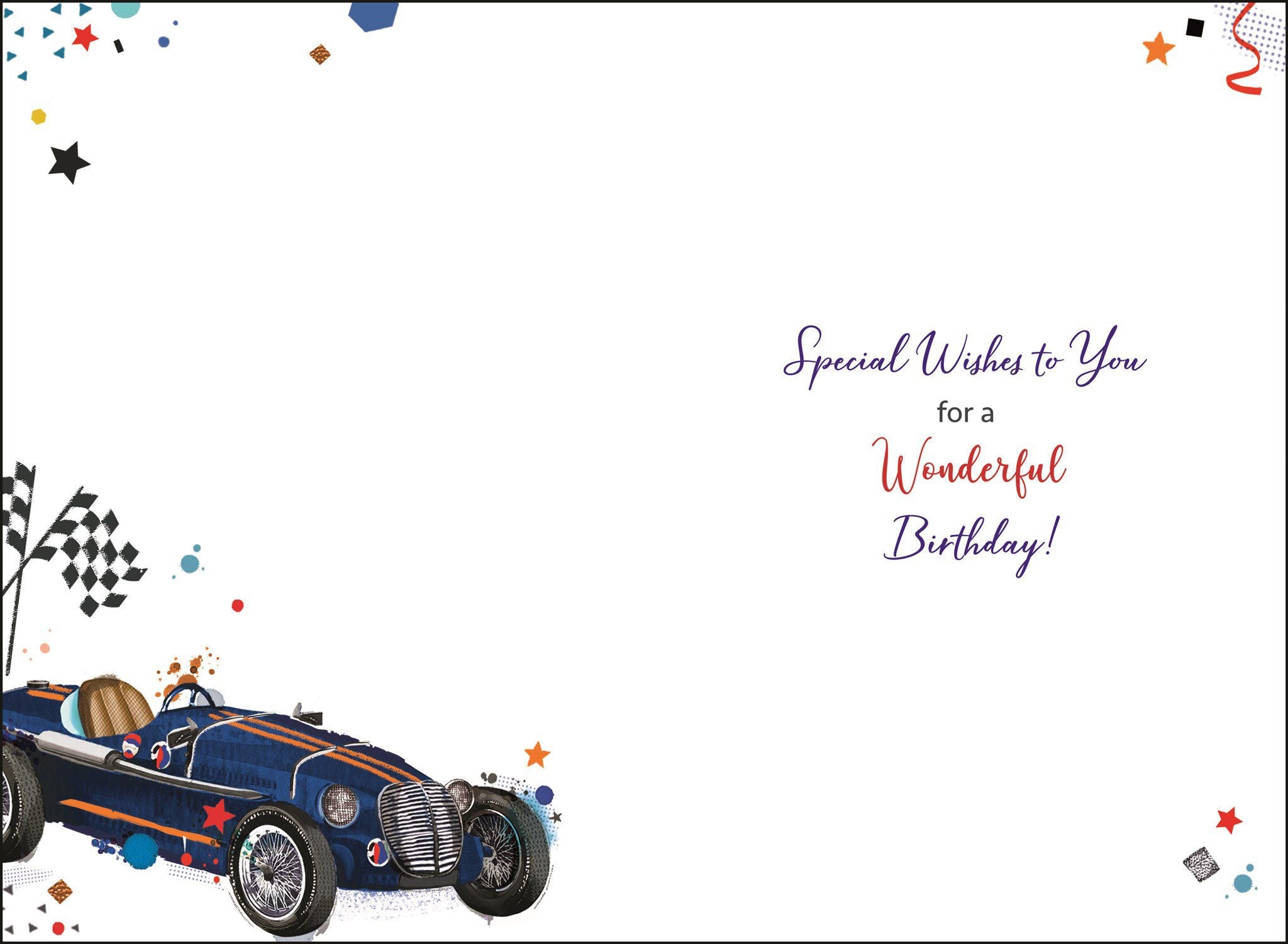 Inside of Open Male Birthday Racing Cars Greetings Card