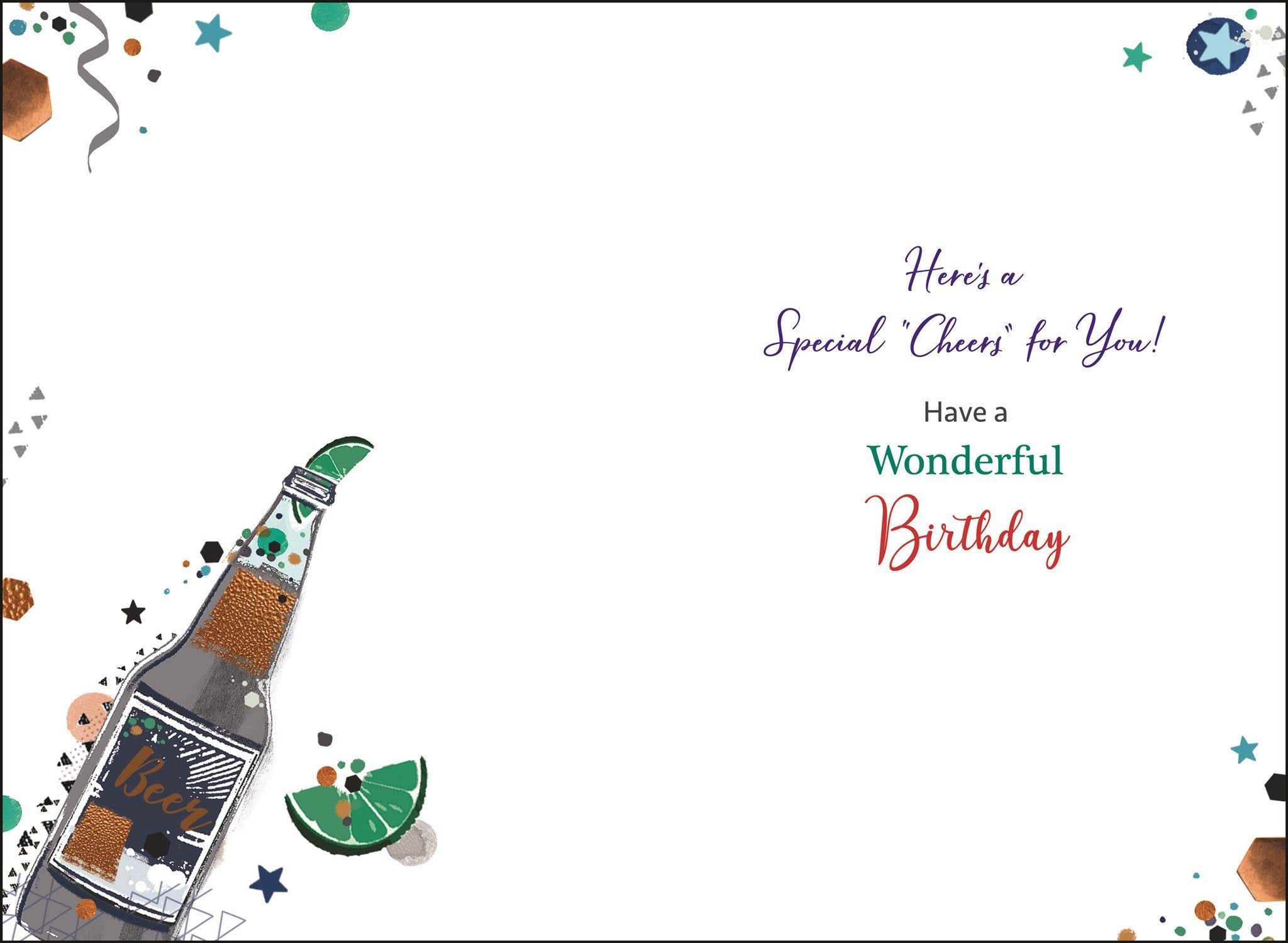 Inside of Open Male Birthday Beer Bottles Greetings Card
