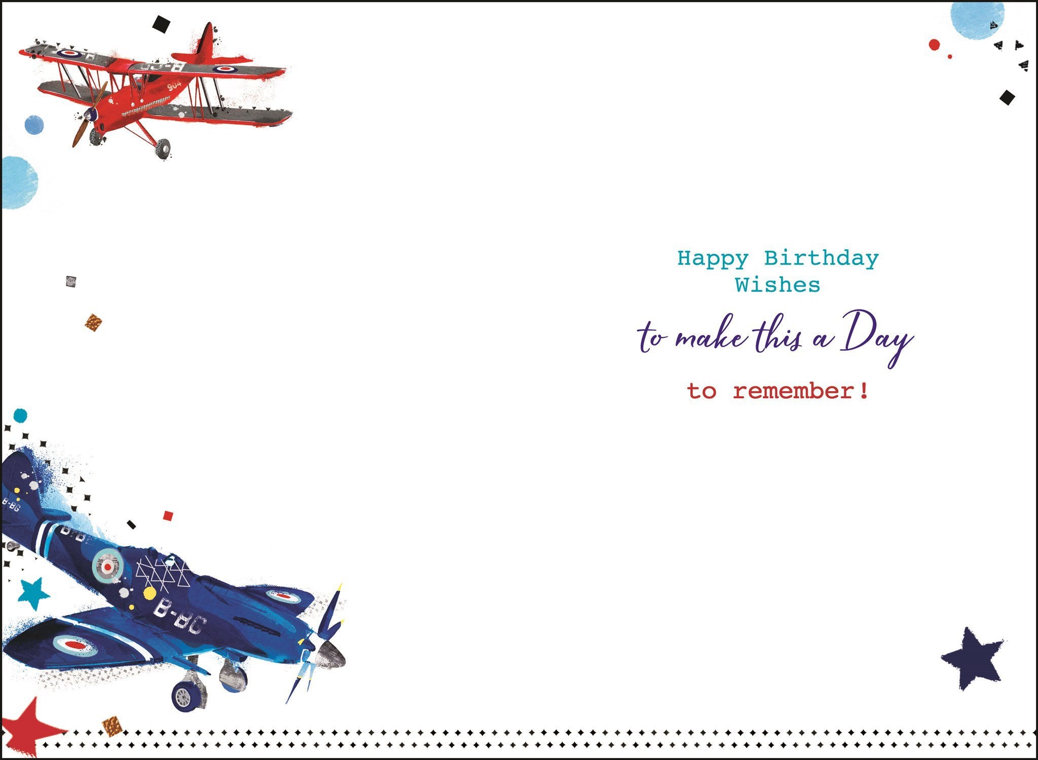 Inside of Open Male Birthday Planes Greetings Card
