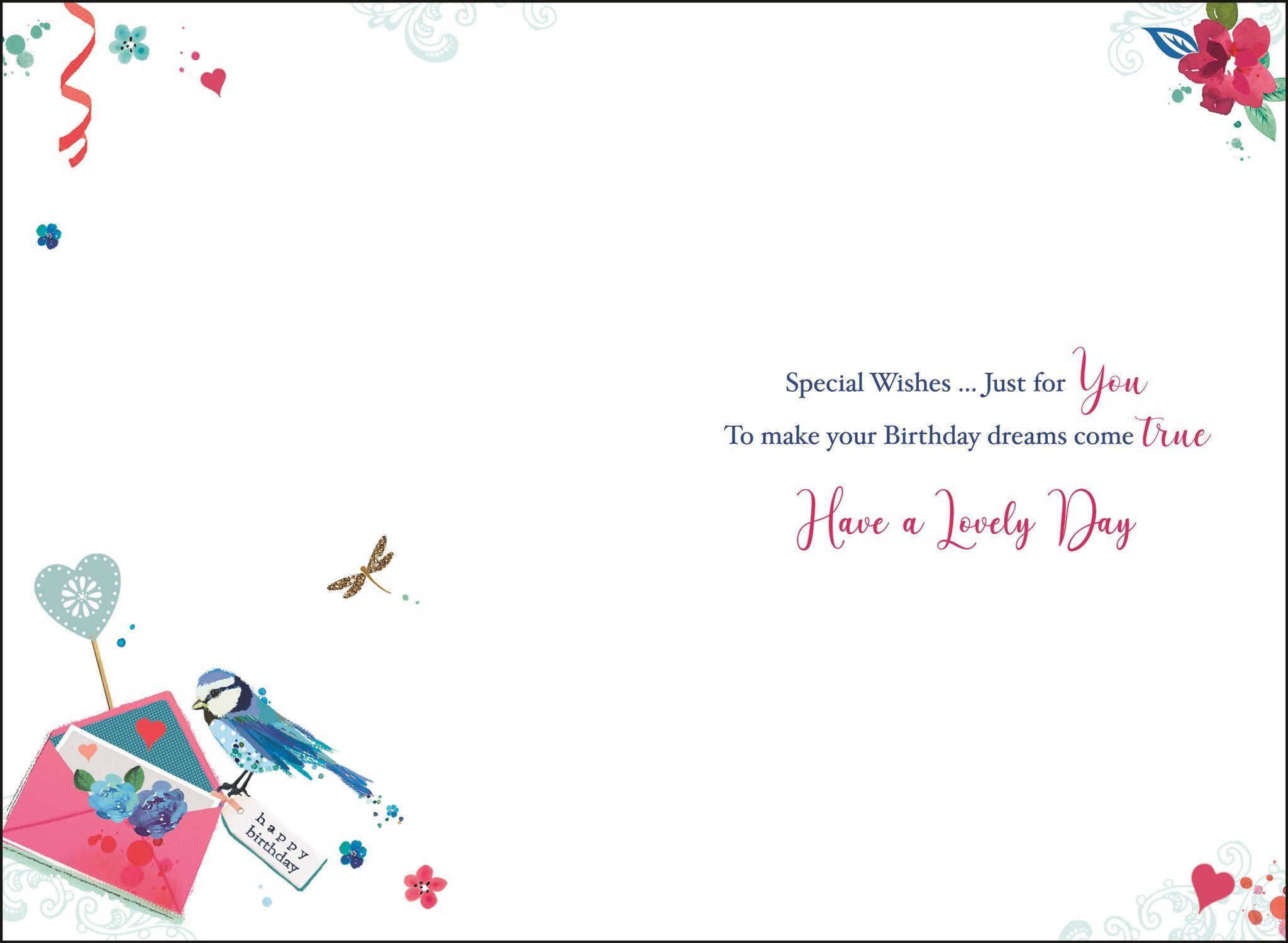 Inside of Open Female Birthday Orchid Greetings Card