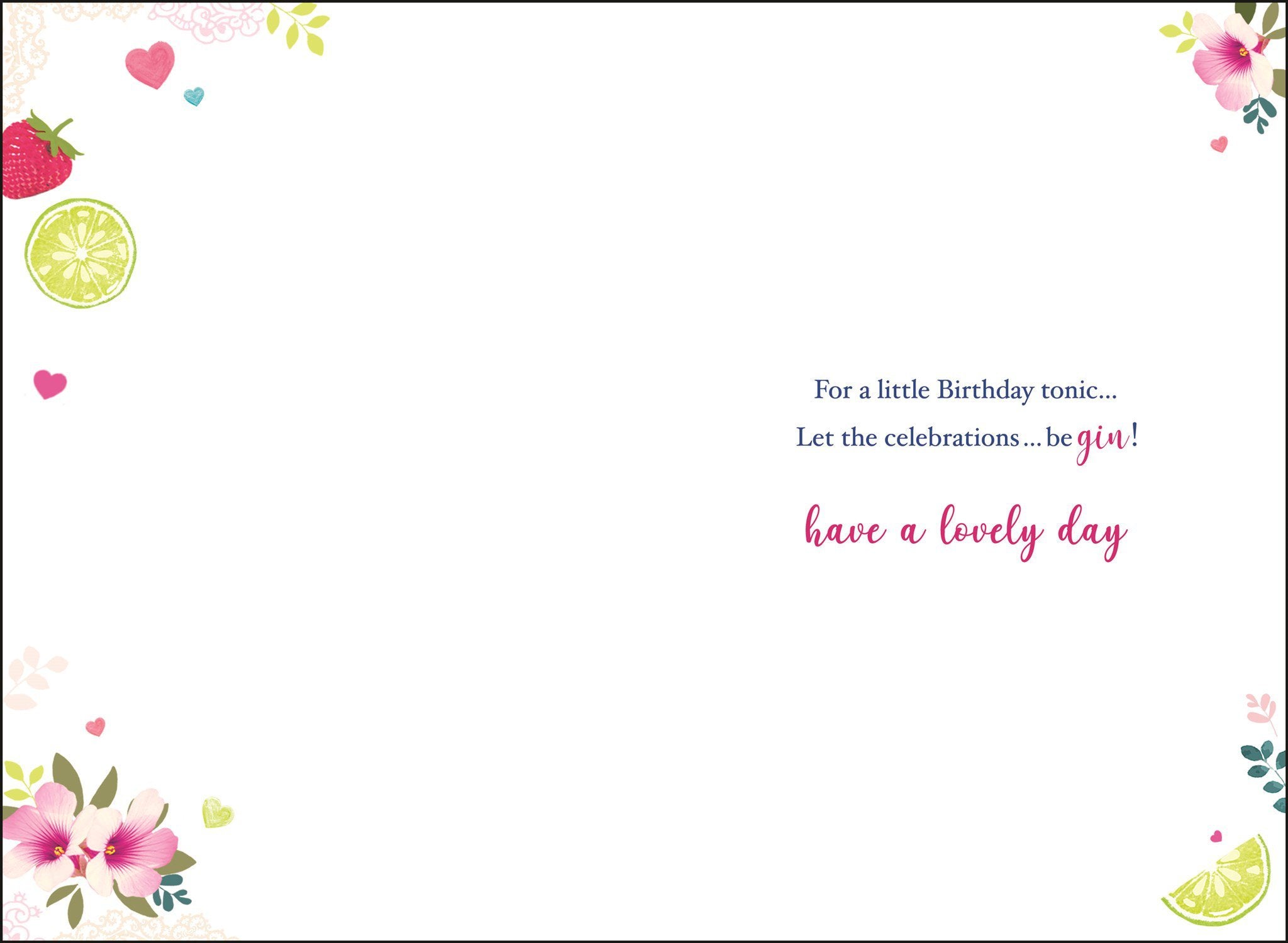 Inside of Open Female Birthday Pink Gin Greetings Card