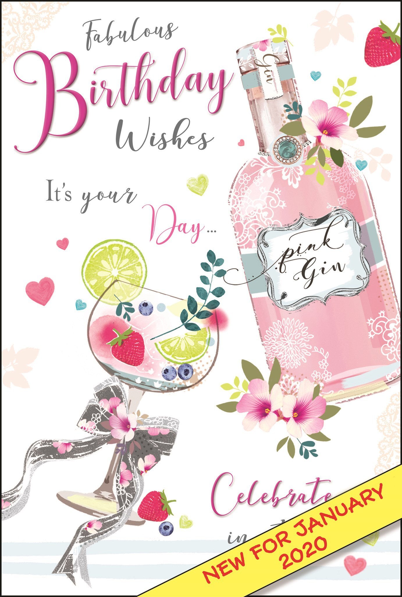 Front of Open Female Birthday Pink Gin Greetings Card