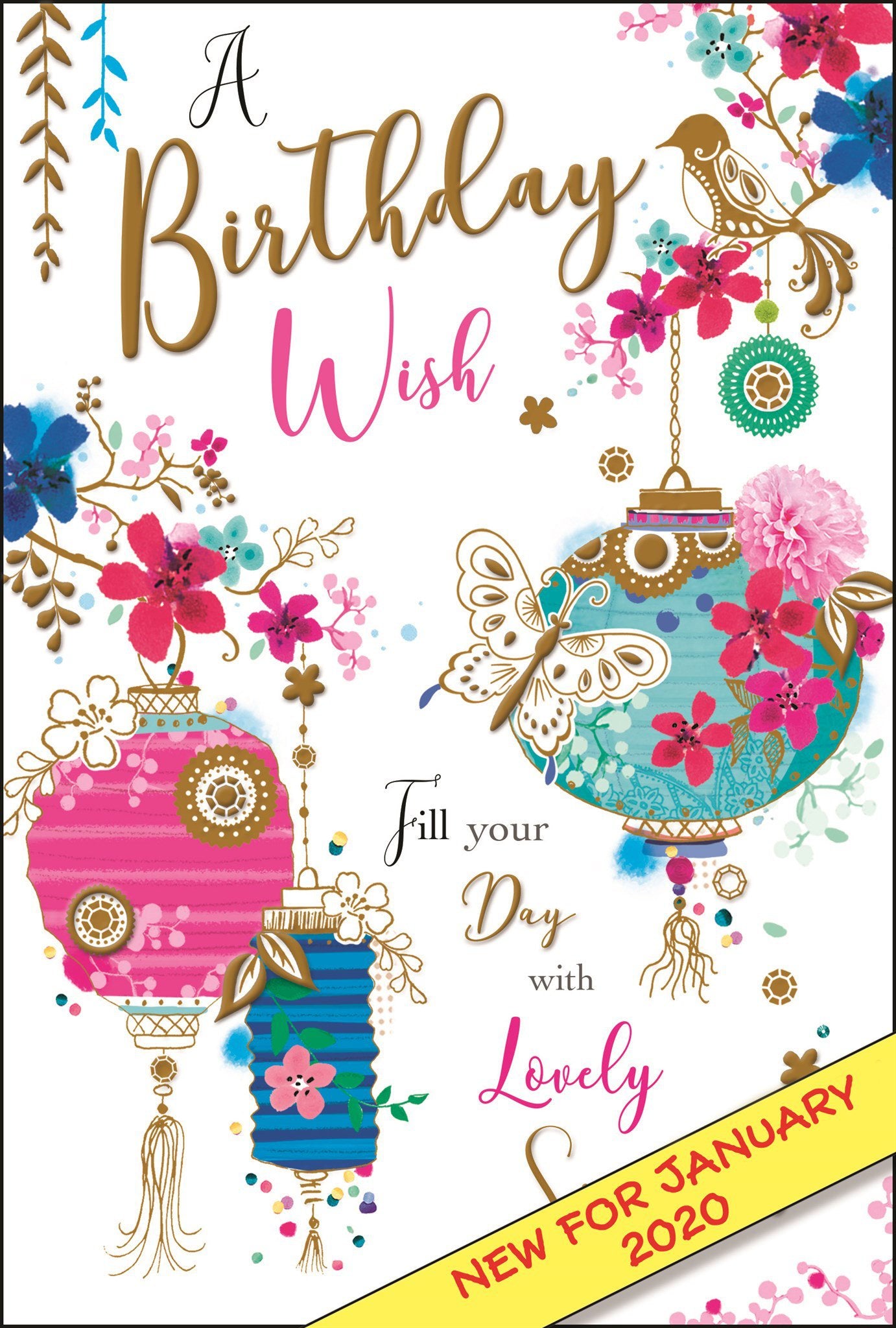 Front of Open Female Birthday Lanterns Greetings Card
