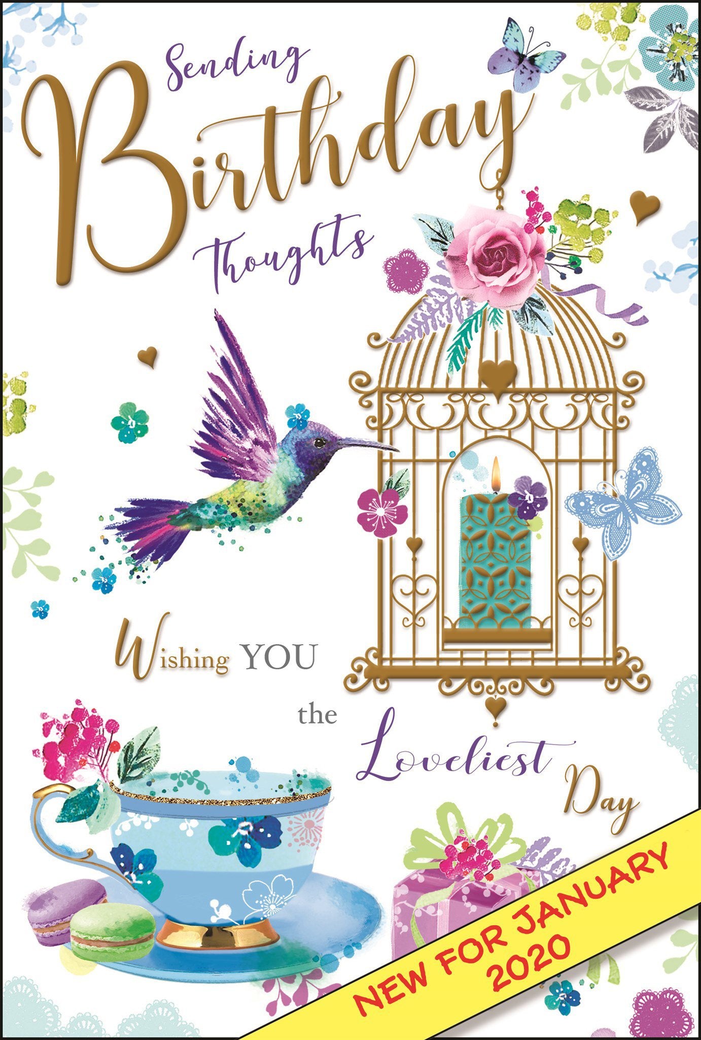 Front of Open Female Birthday Bird Cage Greetings Card