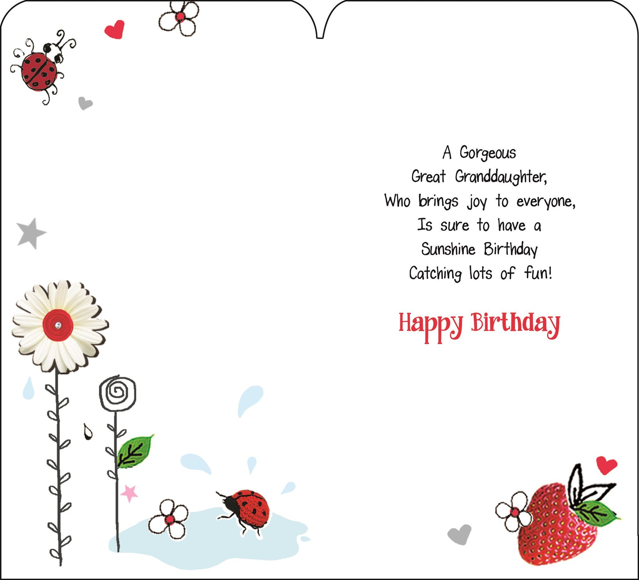Inside of Great Granddaughter Birthday Garden Greetings Card
