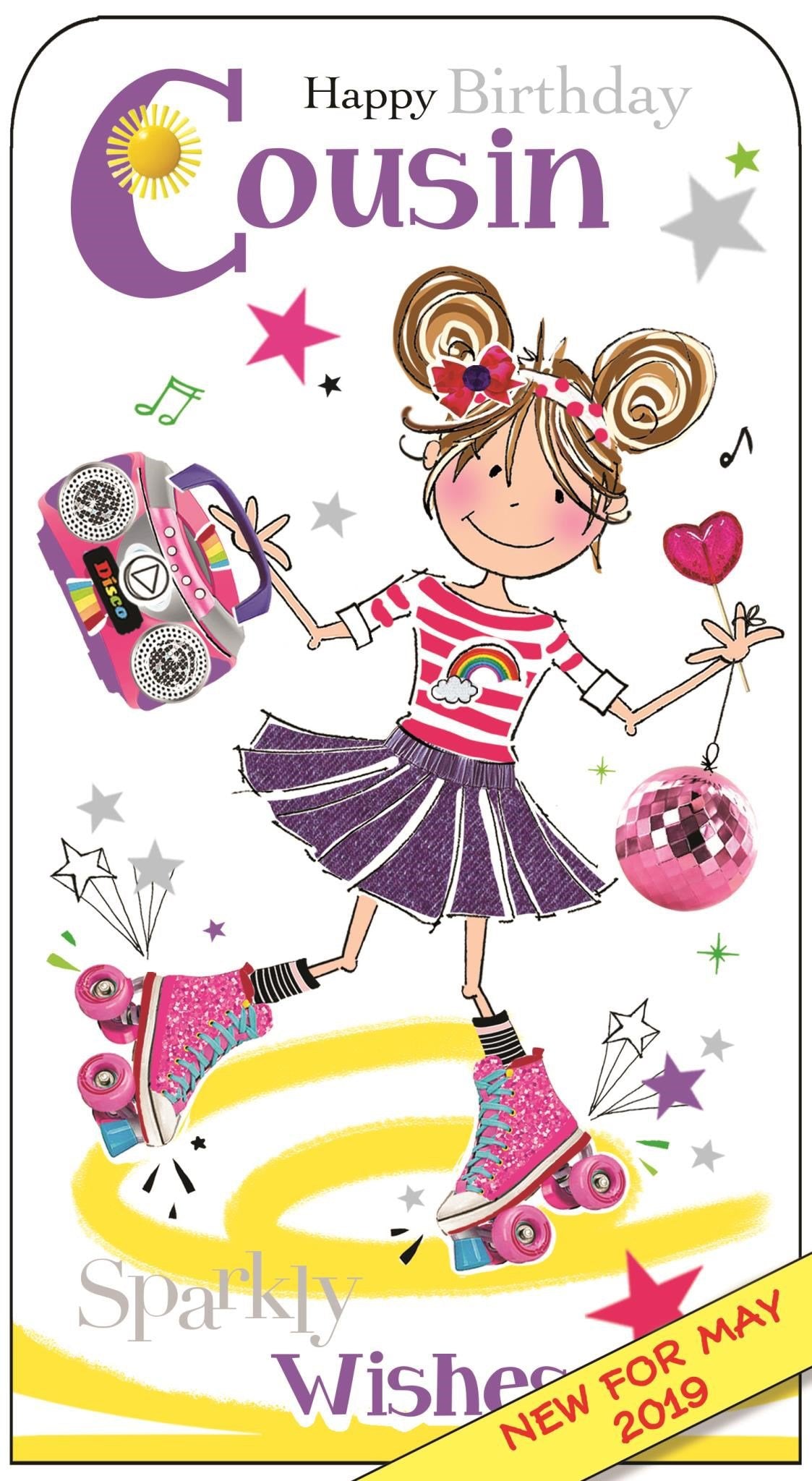 Front of Cousin Birthday Sparkly Greetings Card
