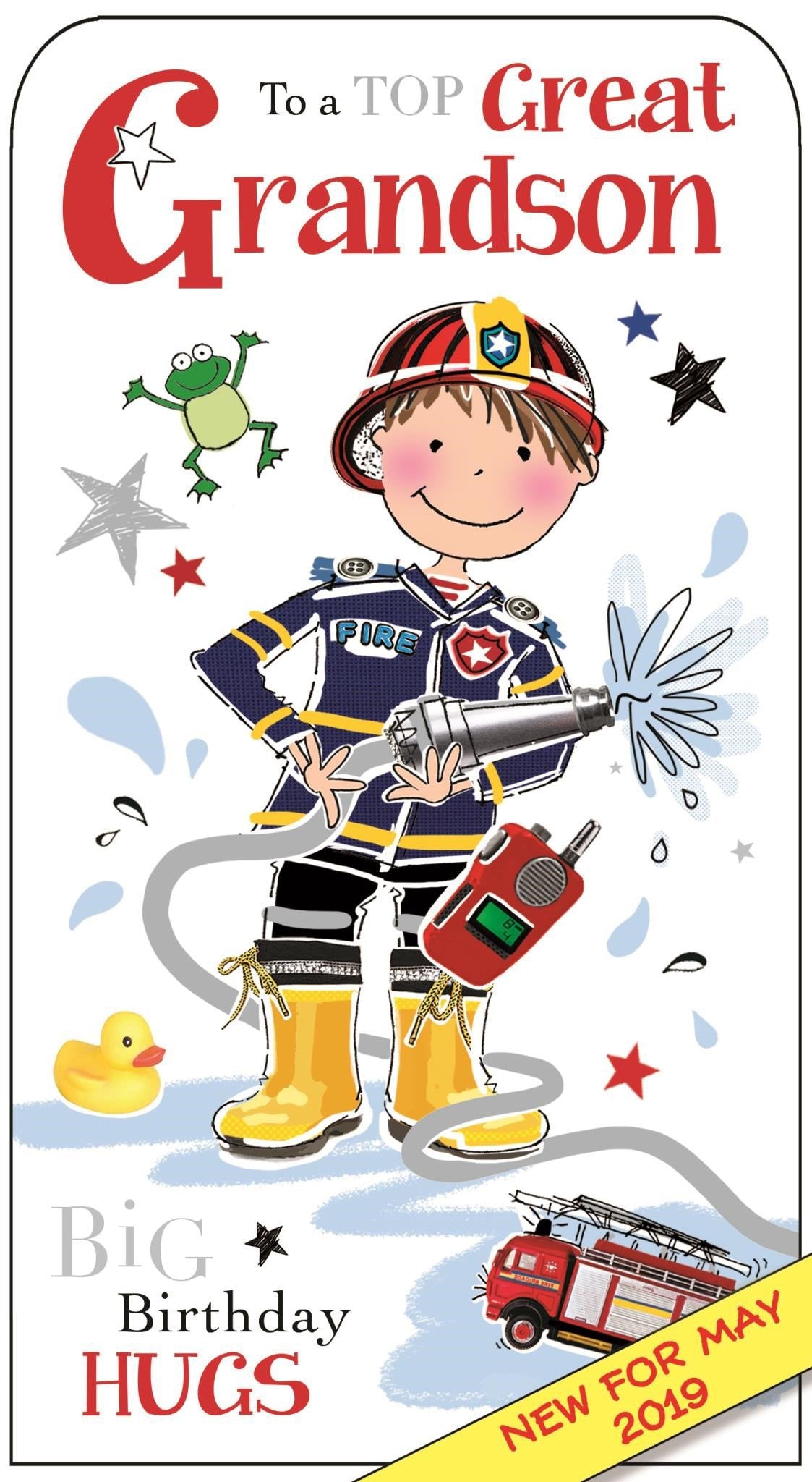 Front of Great Grandson Birthday Fireman Greetings Card