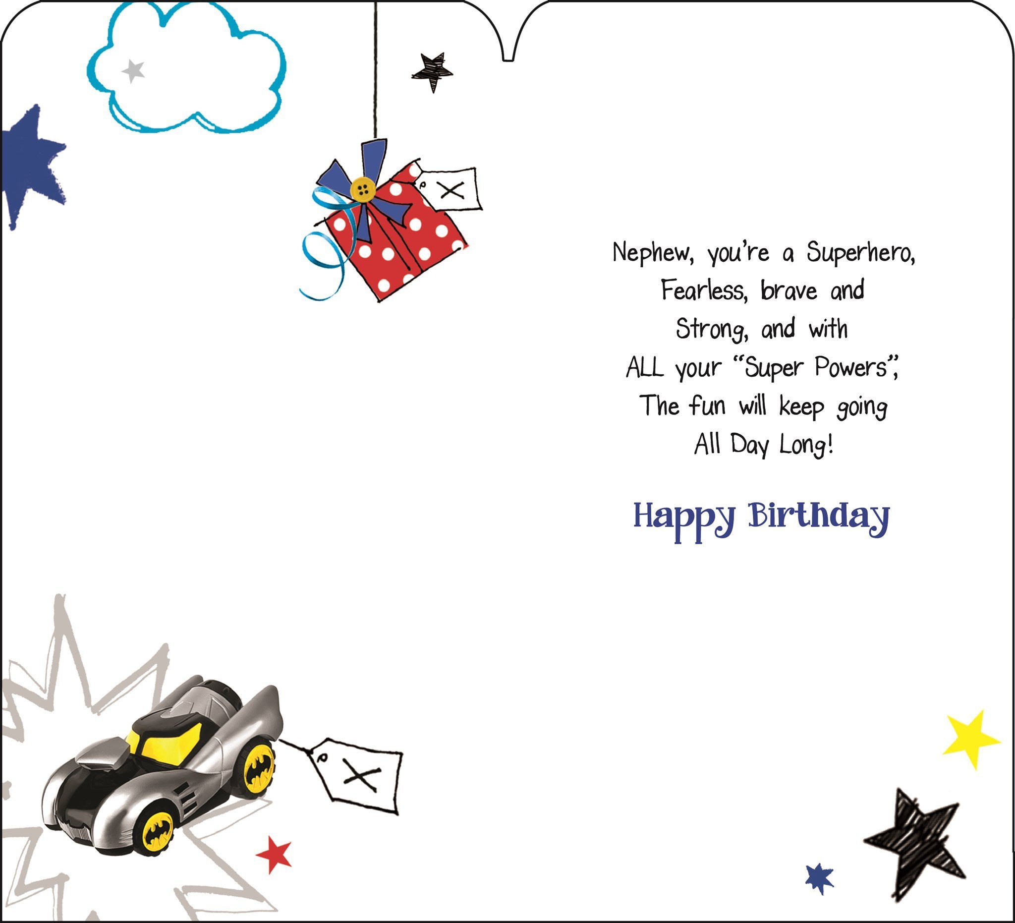 Inside of Nephew Birthday Superhero Greetings Card