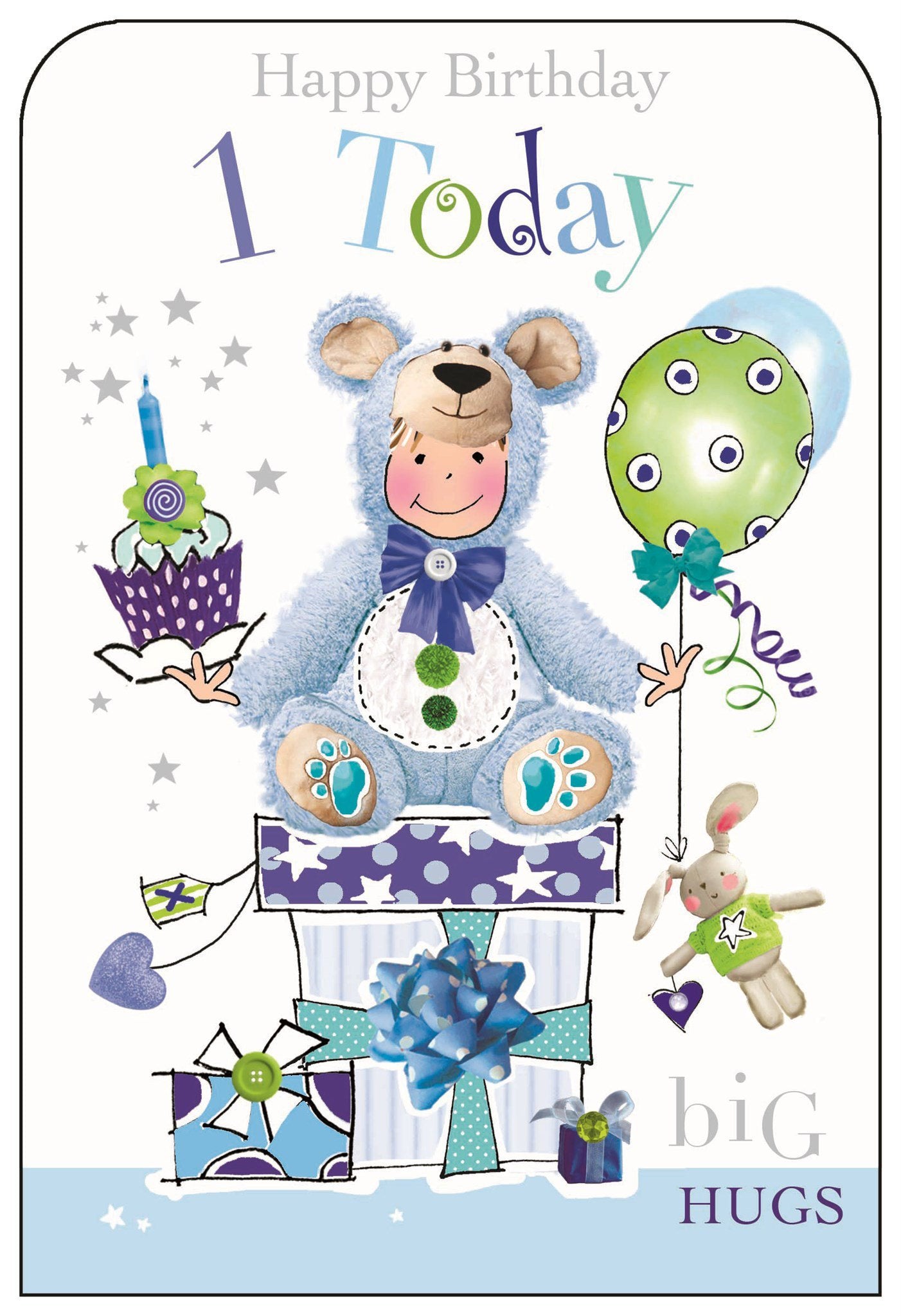 Front of 1st Birthday Teddy Greetings Card